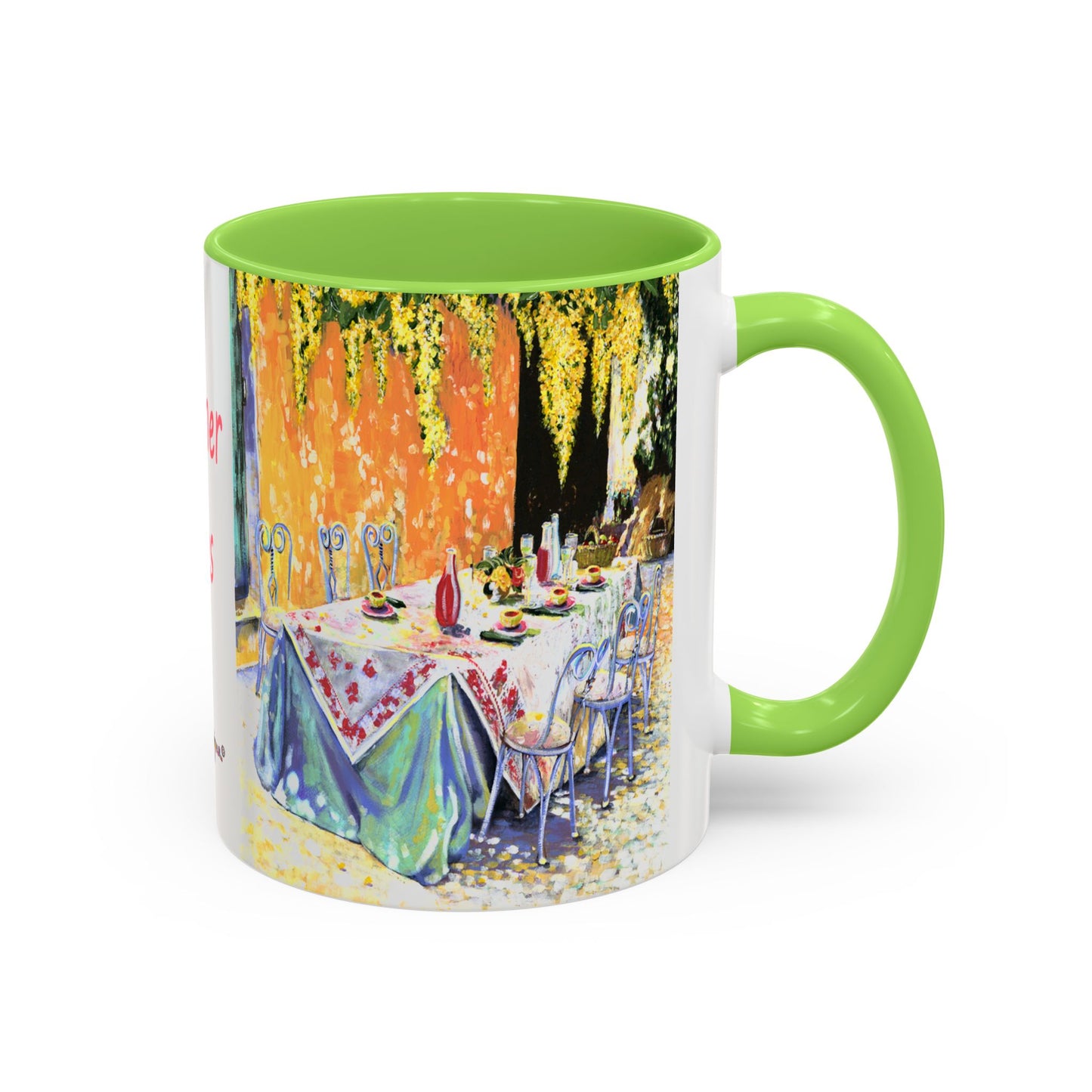 Summer Vibes, Summer pation lunch table - Colorful Mug by artist Marie Frederique