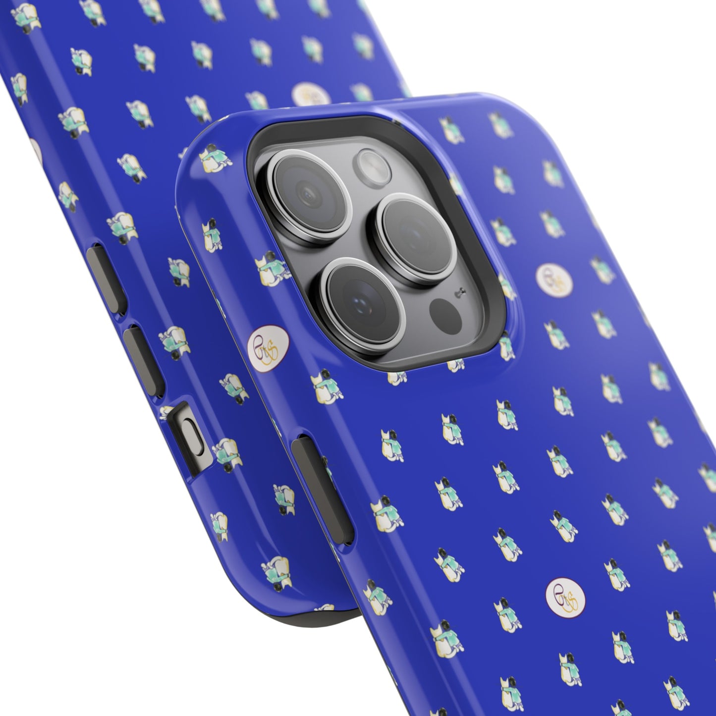 CTS Blue - repeat pattern boy and dog, Impact-Resistant Phone Cases by artist Marie Frederique