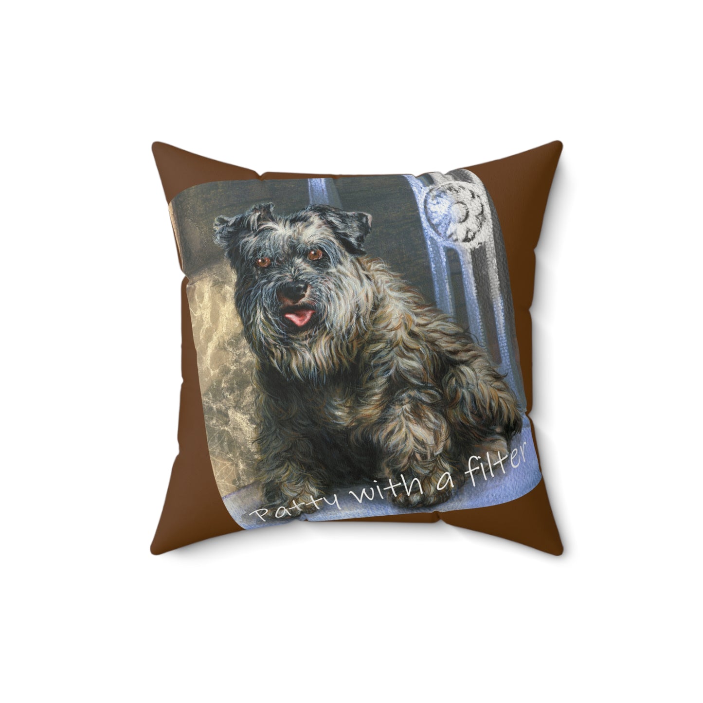 Dog Print, Portrait of Patty with a filter - Faux Suede square Pillow by artist Marie Frederique