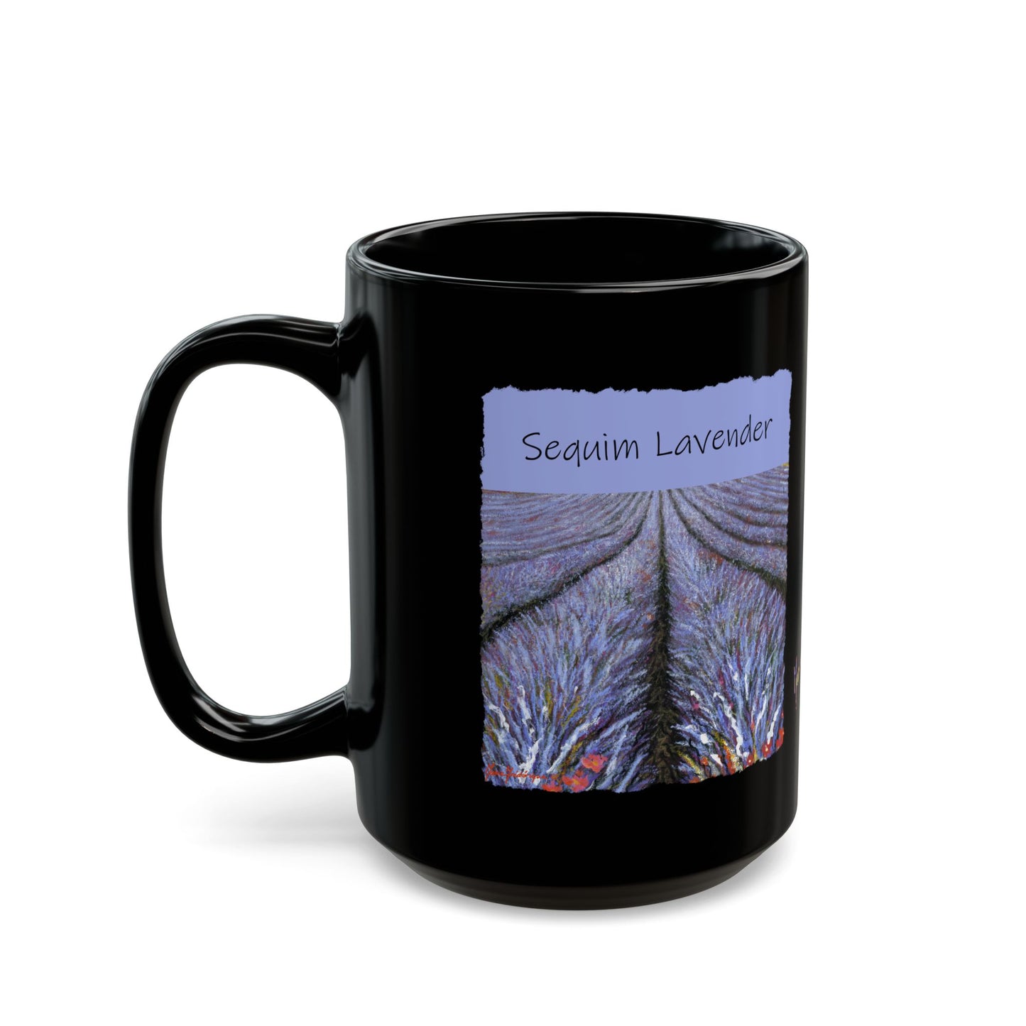 Lavender Field, Sequim - Black Mug (11oz, 15oz) by artist Marie Frederique