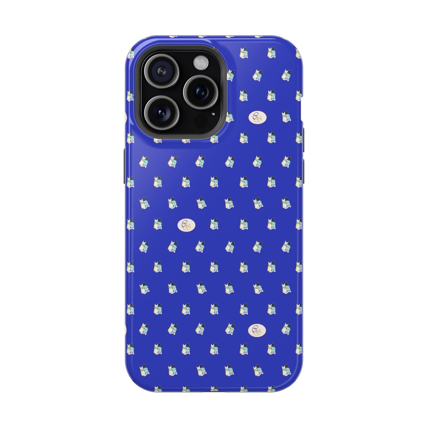 CTS Blue - repeat pattern boy and dog, Impact-Resistant Phone Cases by artist Marie Frederique