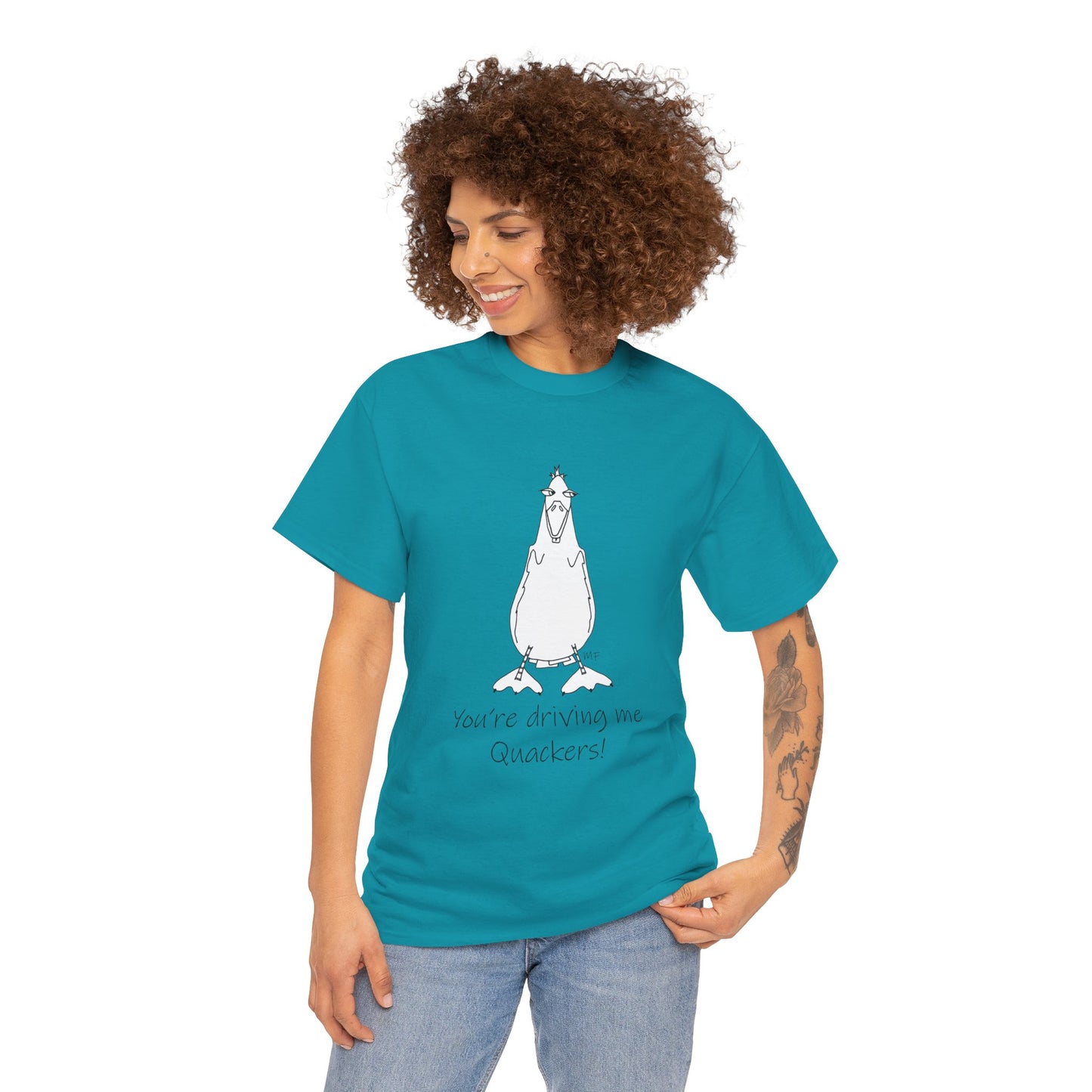 Duck lovers - You're Driving me Quackers! whimsical duck - Unisex Heavy Cotton Tee by artist Marie Frederique (S - 5XL)