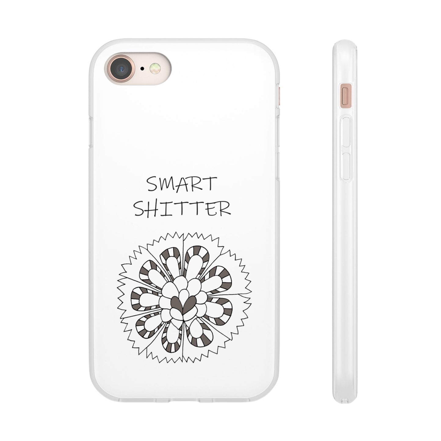 SMART SHITTER, with a Mandala Flower in black and white, Adult Humor phone case - Flexi Cases by artist Marie Frederique