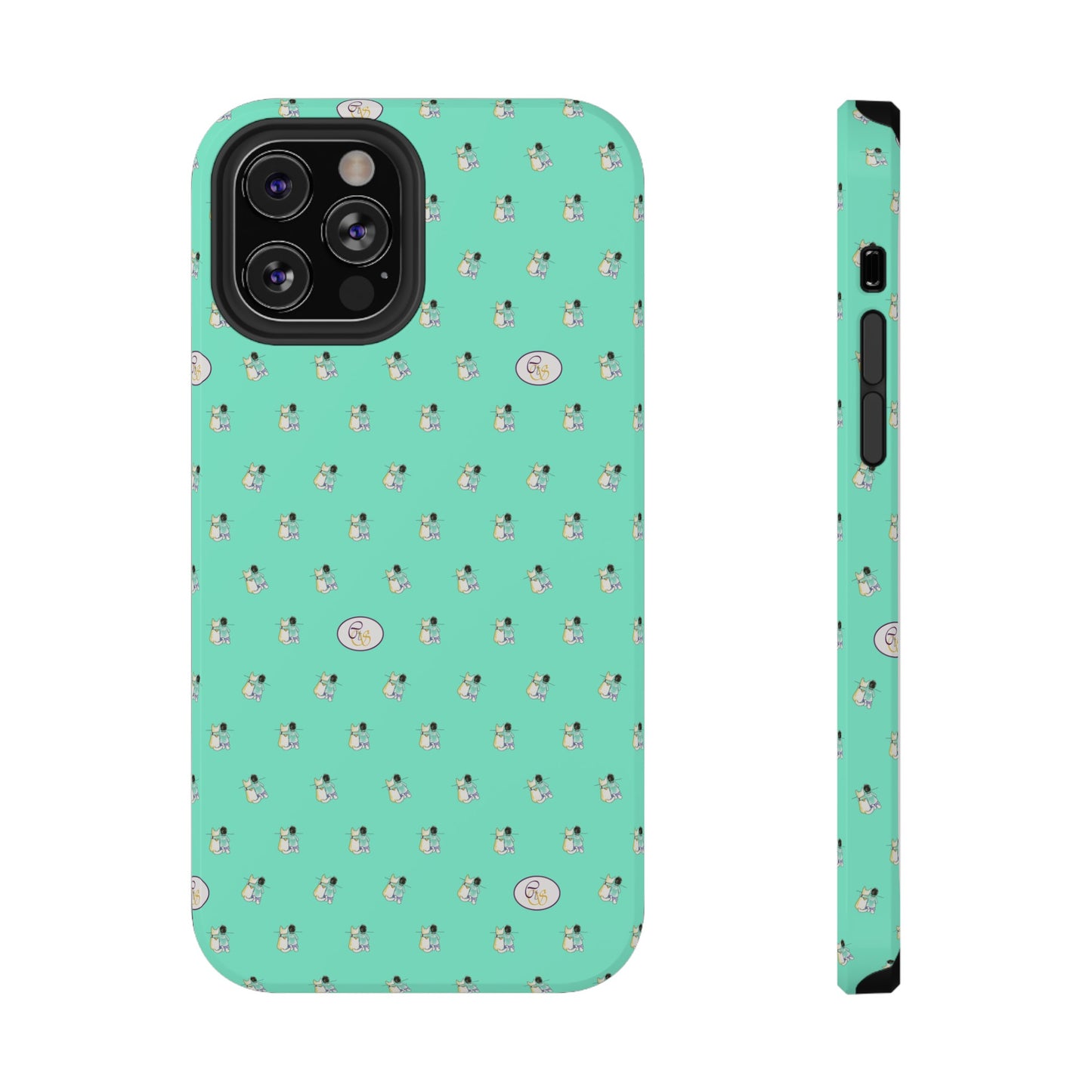 CTS Aqua - repeat pattern boy and dog, Impact-Resistant Phone Cases by artist Marie Frederique