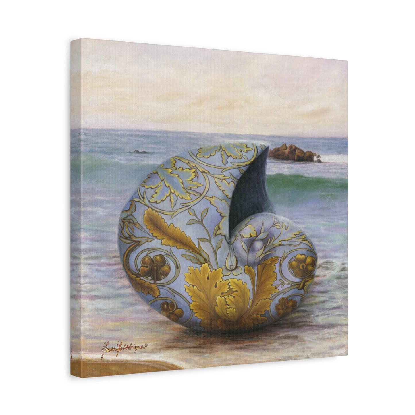 Ocean Tapestry II, Decorative Nautilus Canvas Wall Art – Ornate Shell Beach Print, Matte Stretched 1.25" by artist Marie Frederique