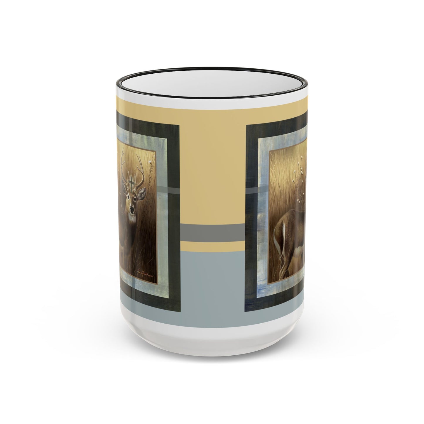 Christian Stag symbol, Deer Accent Rim Mug — 11oz & 15oz by artist Marie Frederique