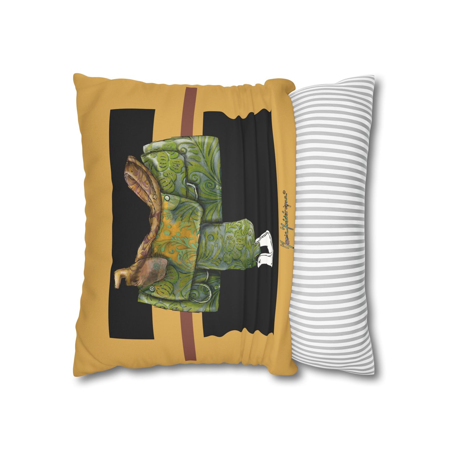 Western Saddle & Scarf Decorative Pillowcase — Faux Suede Accent Cushion Cover by artist Marie Frederique