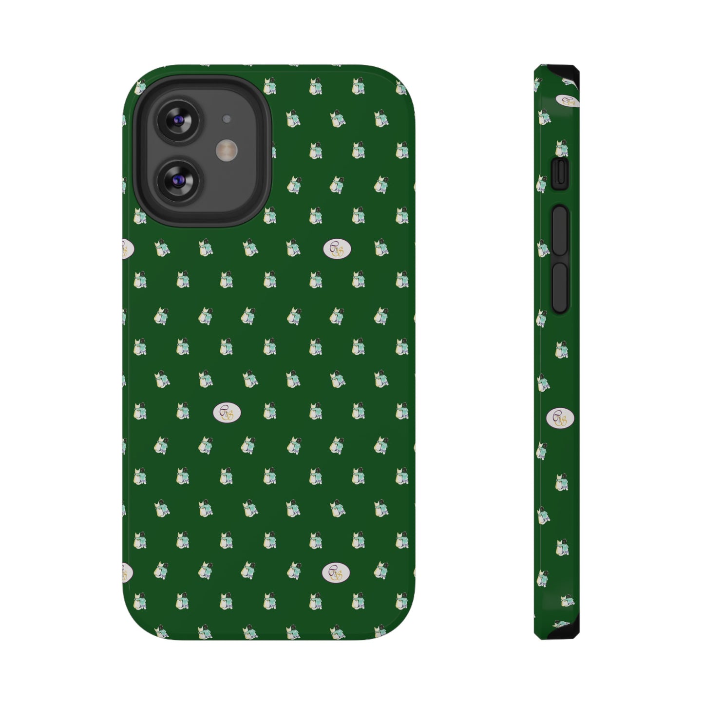 CTS Green - repeat pattern boy and dog, Impact-Resistant Phone Cases by artist Marie Frederique