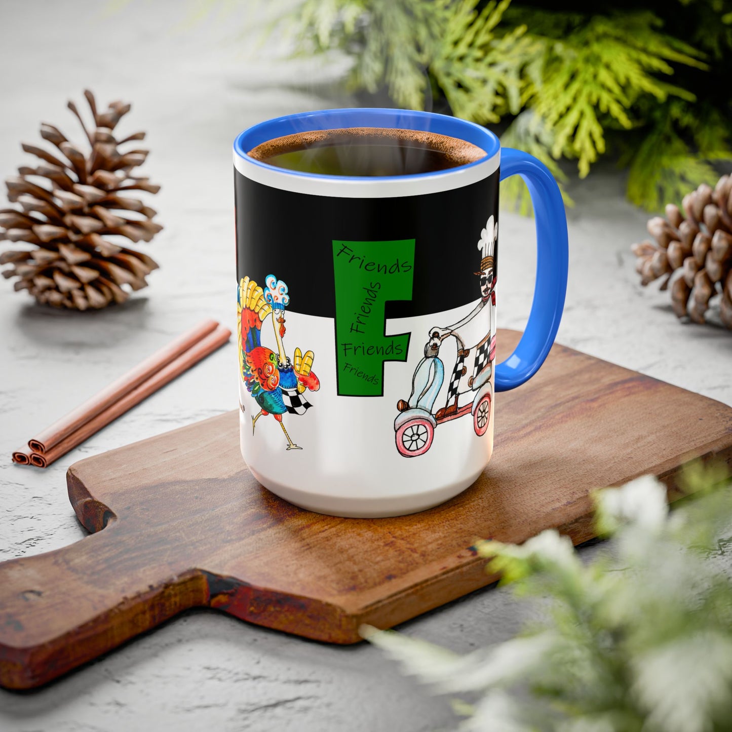Colorful WTF Holiday Mugs by artist Marie Frederique