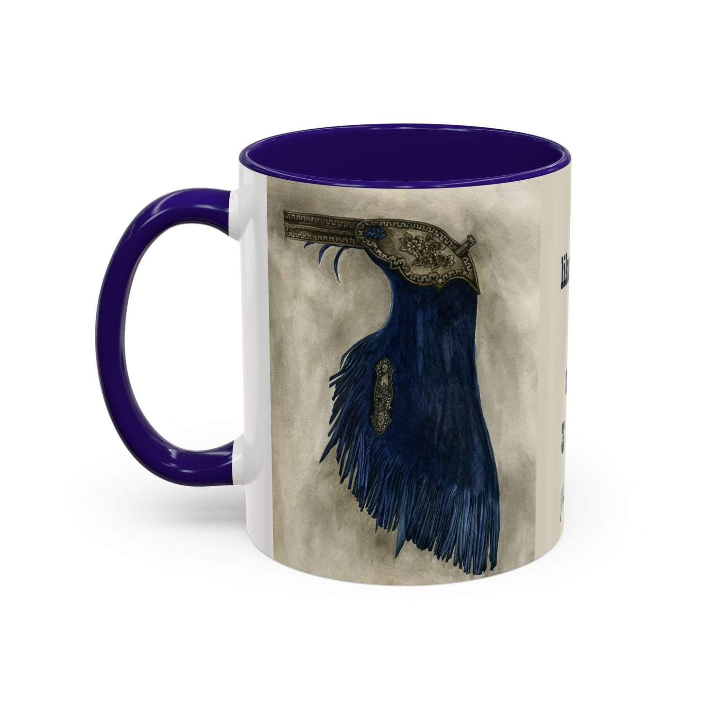 I like horses and maybe 3 people, Blue Chaps Western Equitation Colorful Mug by Artist Marie Frederique