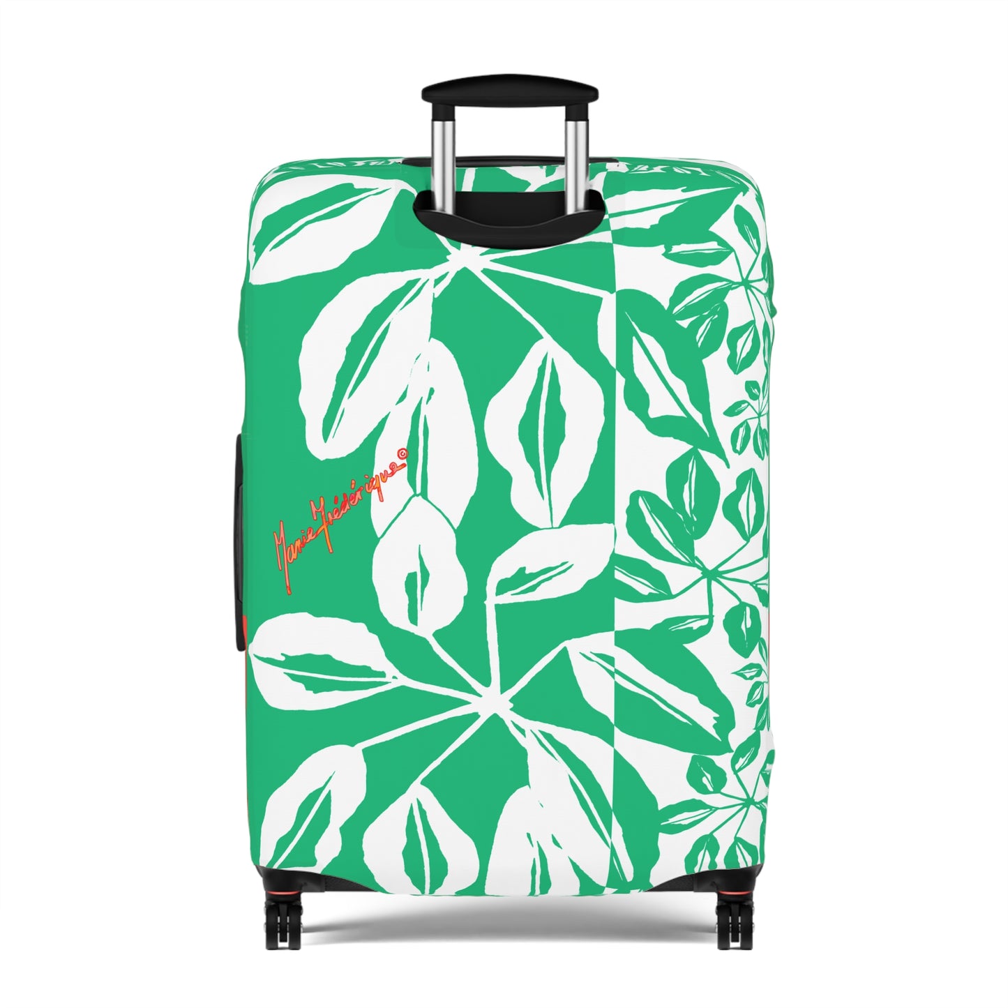 Luggage Cover, Tropical leaves in Green and White by artist Marie Frederique
