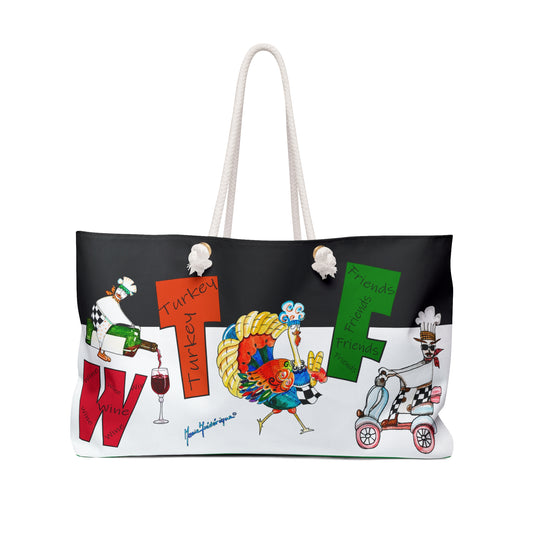 Thanksgiving Weekender Bag - Fun WTF Turkey Design by artist Marie Frederique
