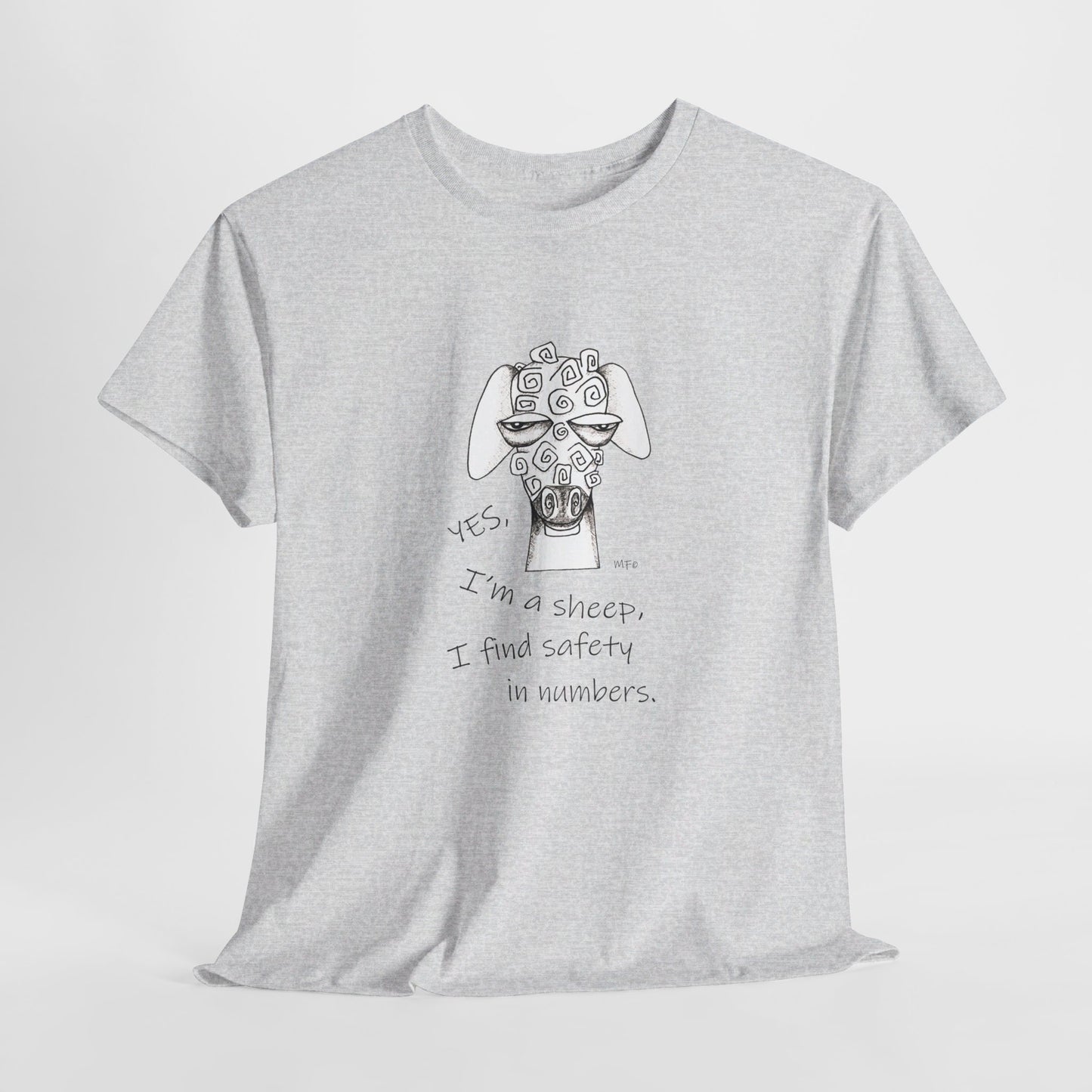 Sheep Lovers - Safety in Numbers. Unisex Heavy Cotton Tee by artist Marie Frederique