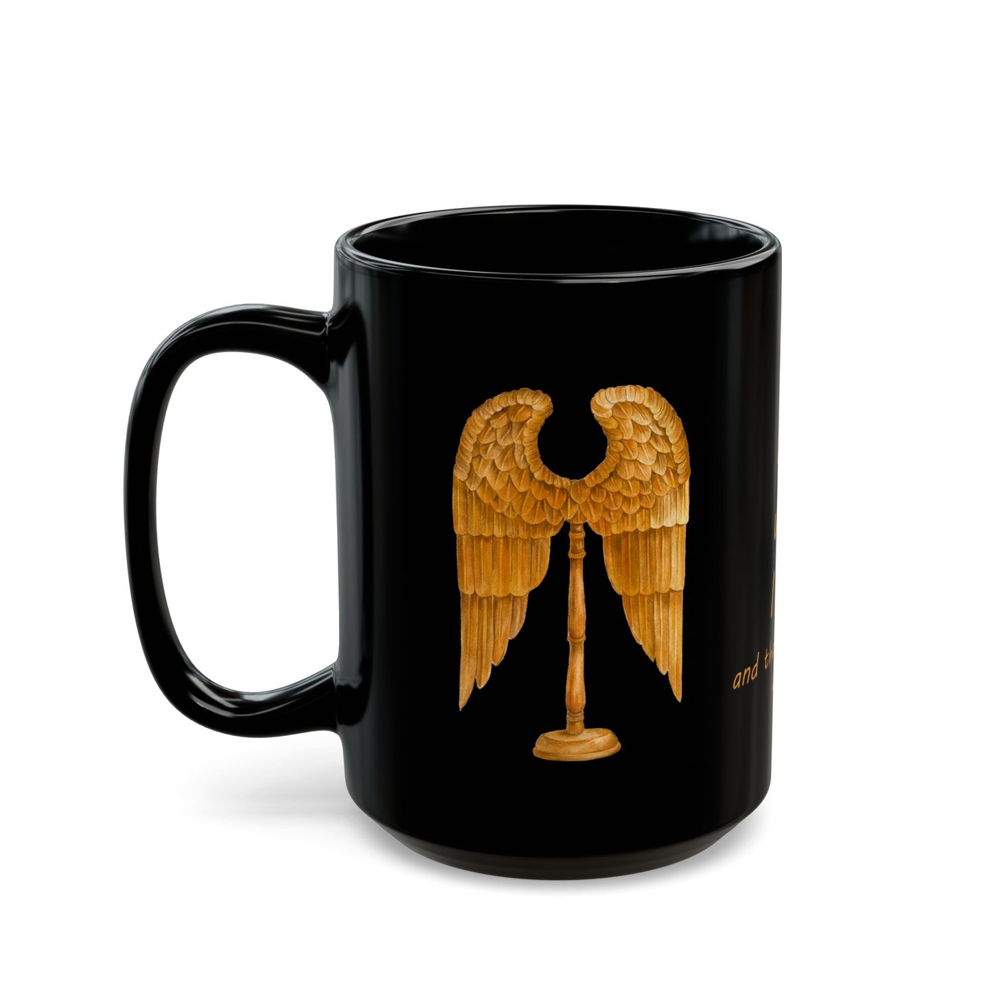 Angel Wings- Gold wings on Black Mug (11oz, 15oz) "I am who I am and that is enough" by artist Marie Frederique