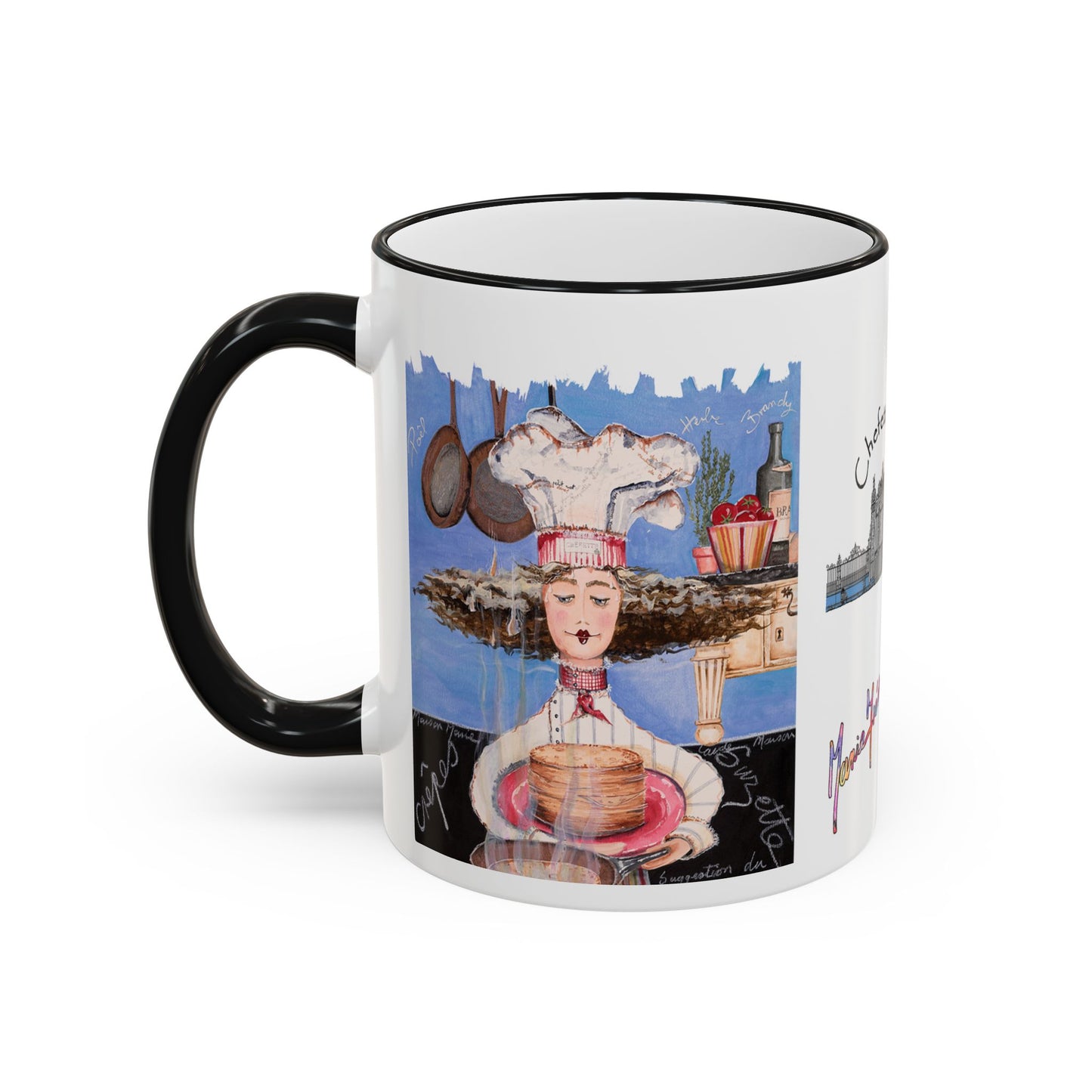 Crepes Suzette Mug - French Chefetteville Collage Coffee Cup by artist Marie Frederique
