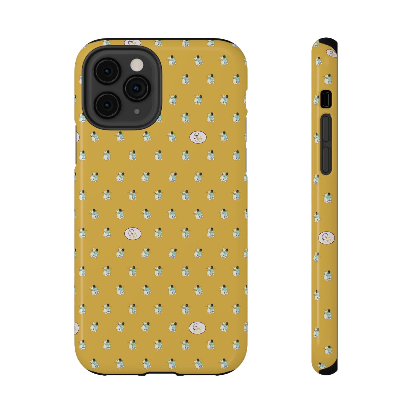 CTS Gold - repeat pattern boy and dog, Impact-Resistant Phone Cases by artist Marie Frederique