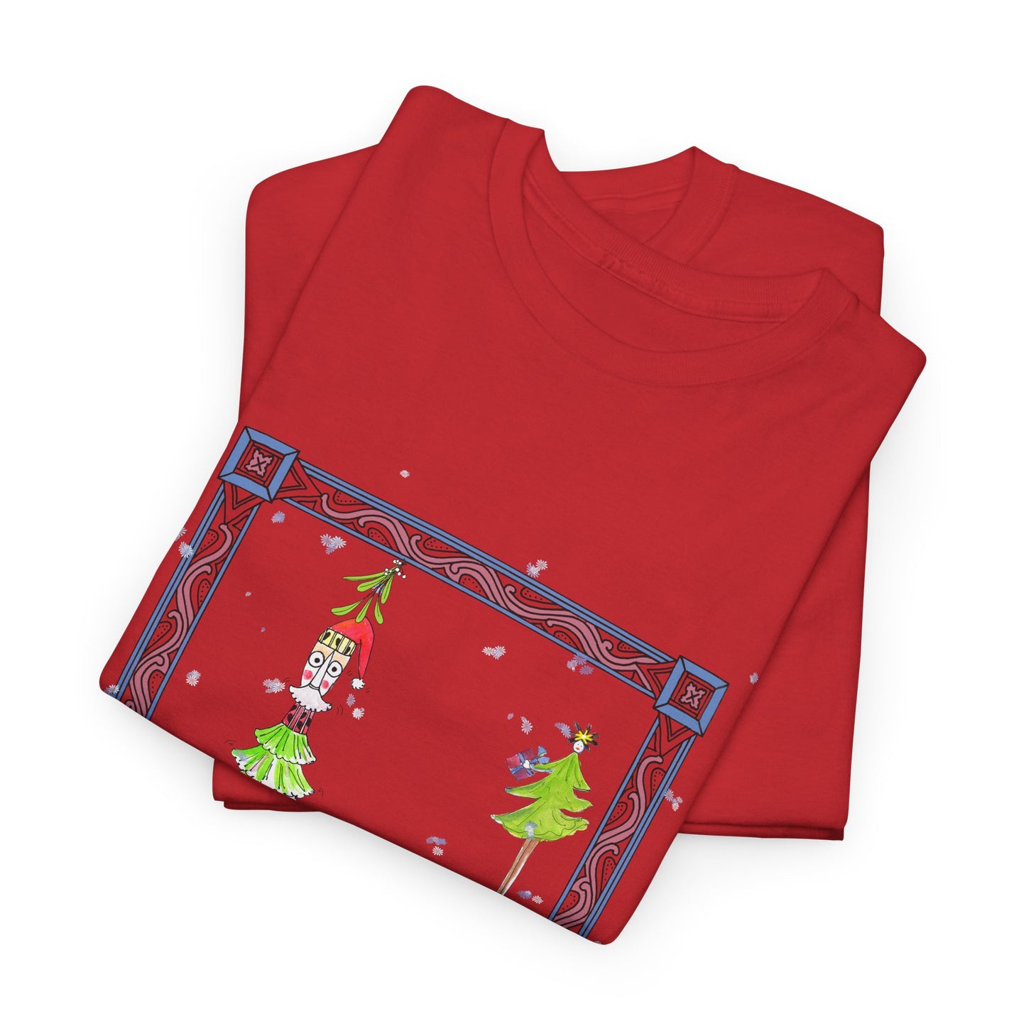 Mistletoe Christmas Tree Elf T-Shirt – Funny "Now What?" Holiday Tee by artist Marie Frederique