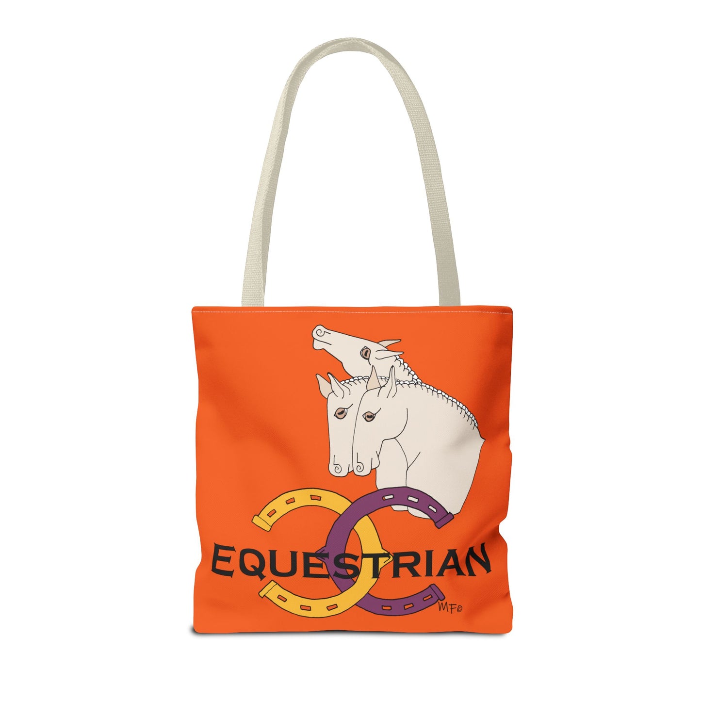 EQUESTRIAN CTS, Orange Tote Bag in 3 sizes and black or beige handles by artist Marie Frederique