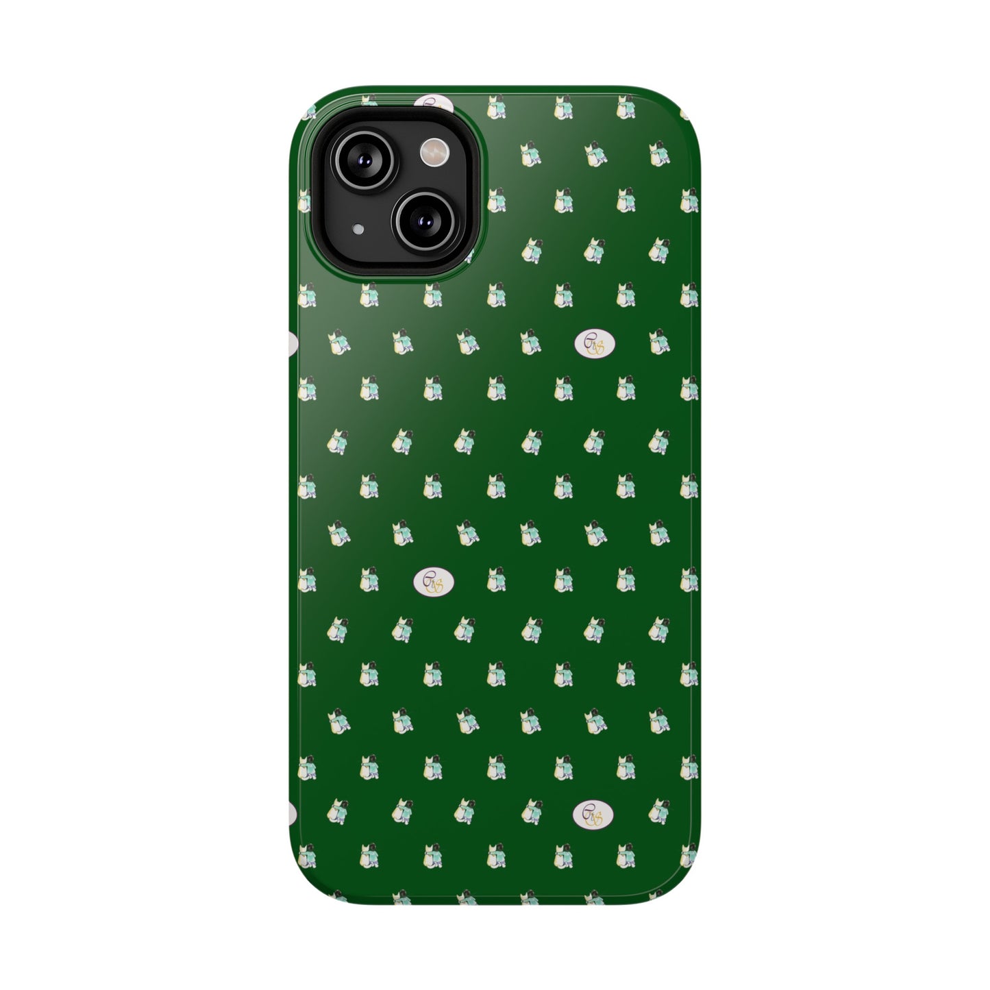 CTS Green - repeat pattern boy and dog, Impact-Resistant Phone Cases by artist Marie Frederique