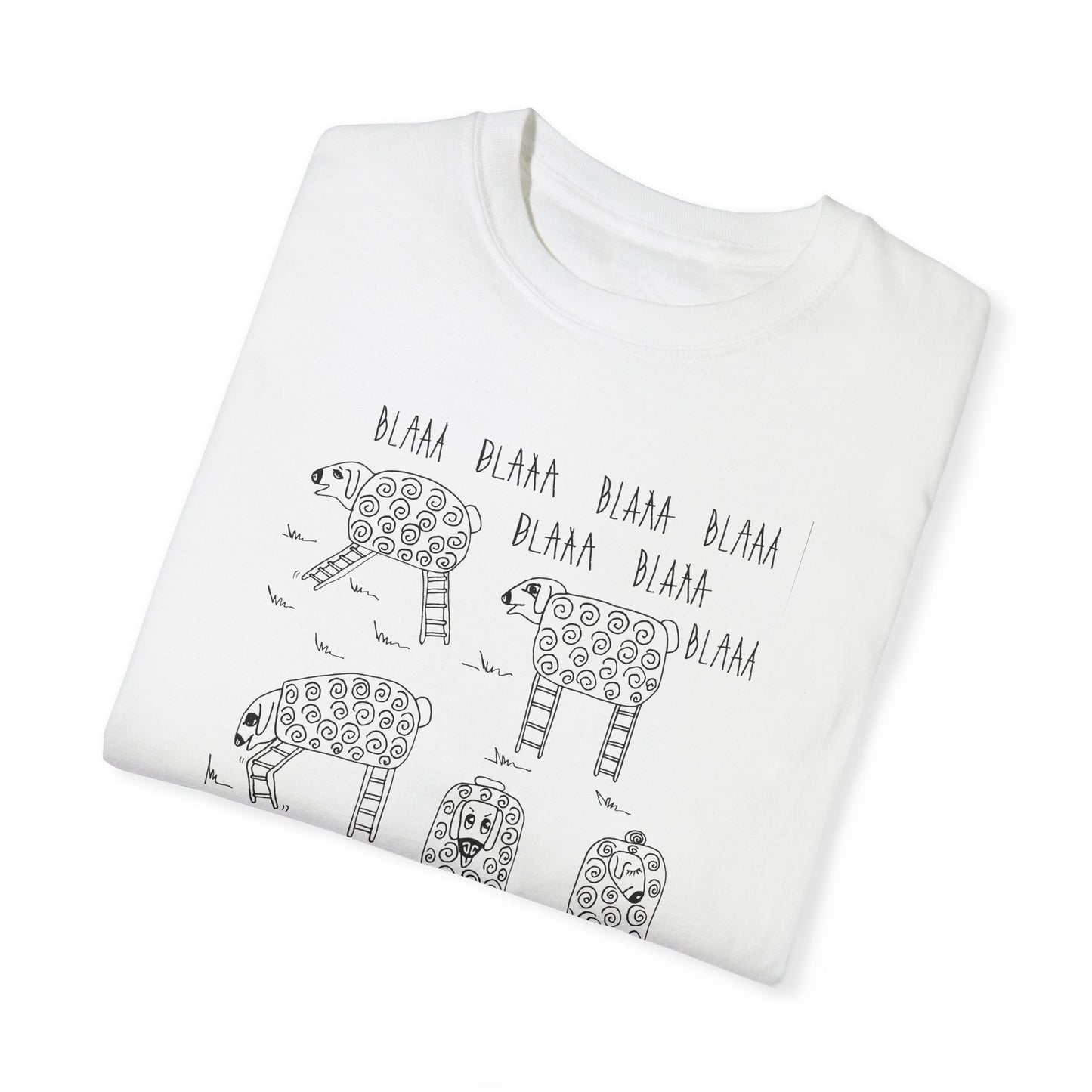 Stepladder Ranch Collection - Blaa Blaa Blaa Sheep, Unisex Garment-Dyed T-shirt by artist Marie Frederique