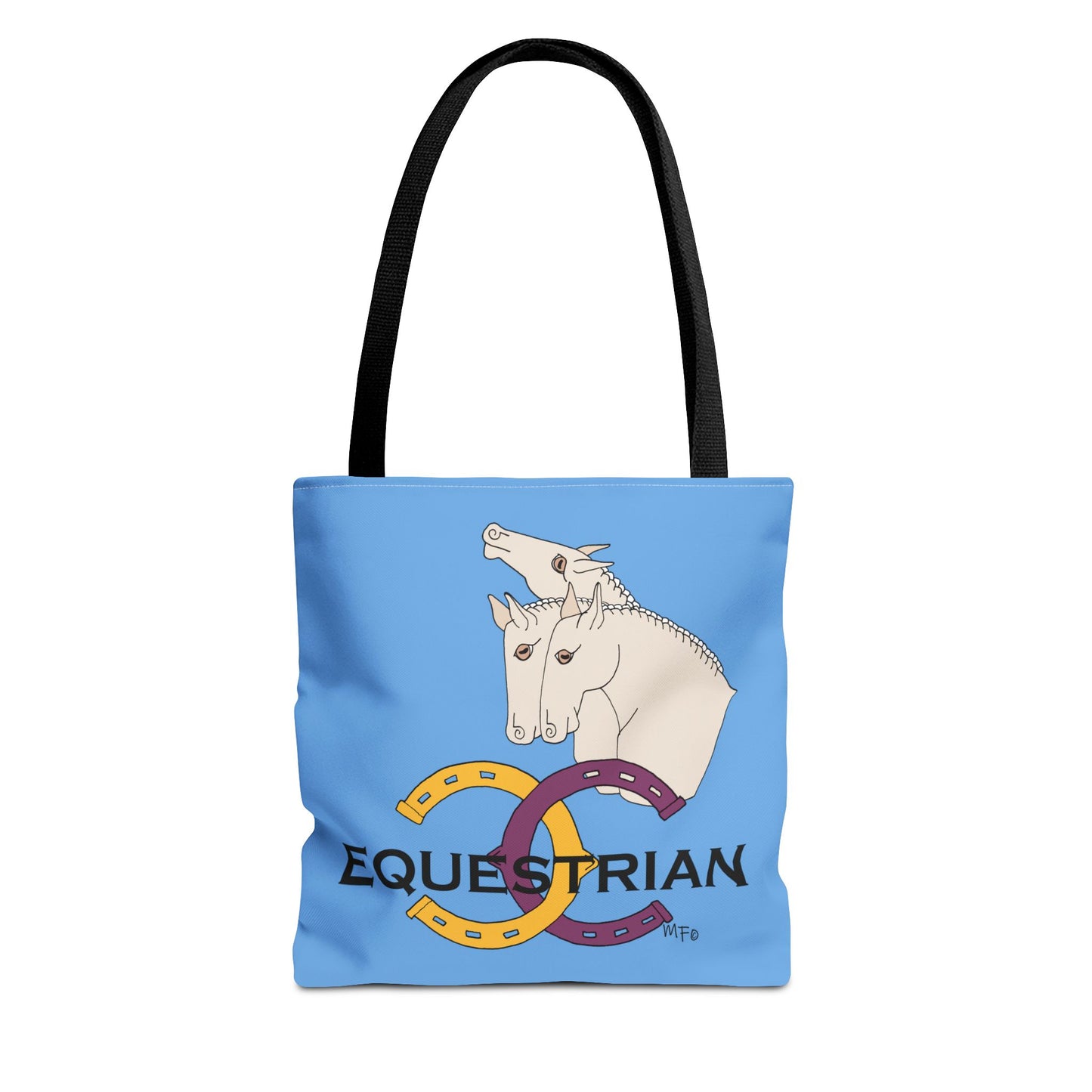 EQUESTRIAN CTS, Light Blue Tote Bag in 3 sizes and black or beige handles by artist Marie Frederique