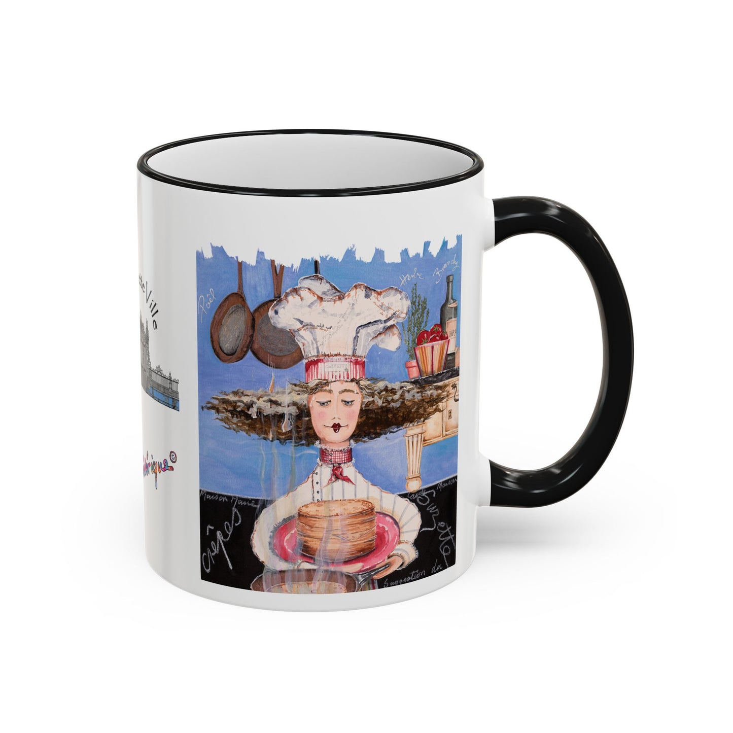 Crepes Suzette Mug - French Chefetteville Collage Coffee Cup by artist Marie Frederique