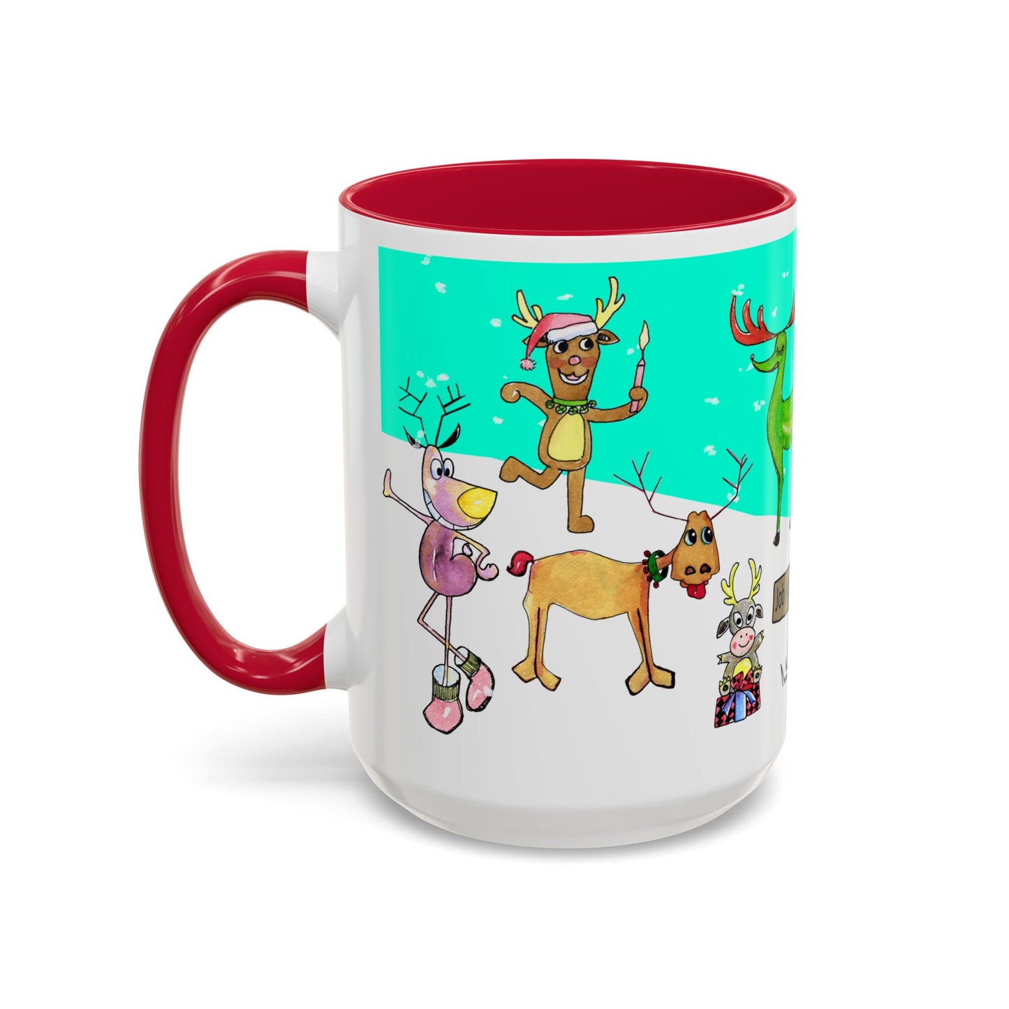Santa's Job application line up, Christmas Mug, by artist Marie Frederique