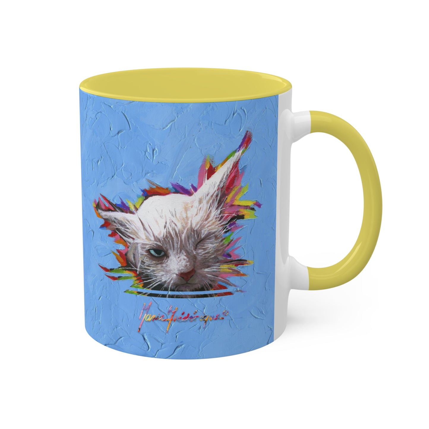 RBF - Wet cat art print Colorful Mugs, 11oz By Artist Marie Frederique