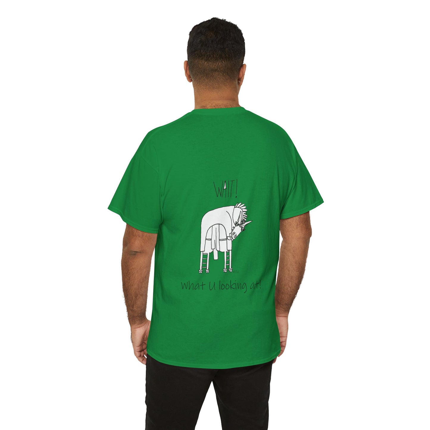 Horse lovers - Blank front Tee. Printing on the back only "Wait! What U looking at!" Unisex Heavy Cotton Tee by artist Marie Frederique