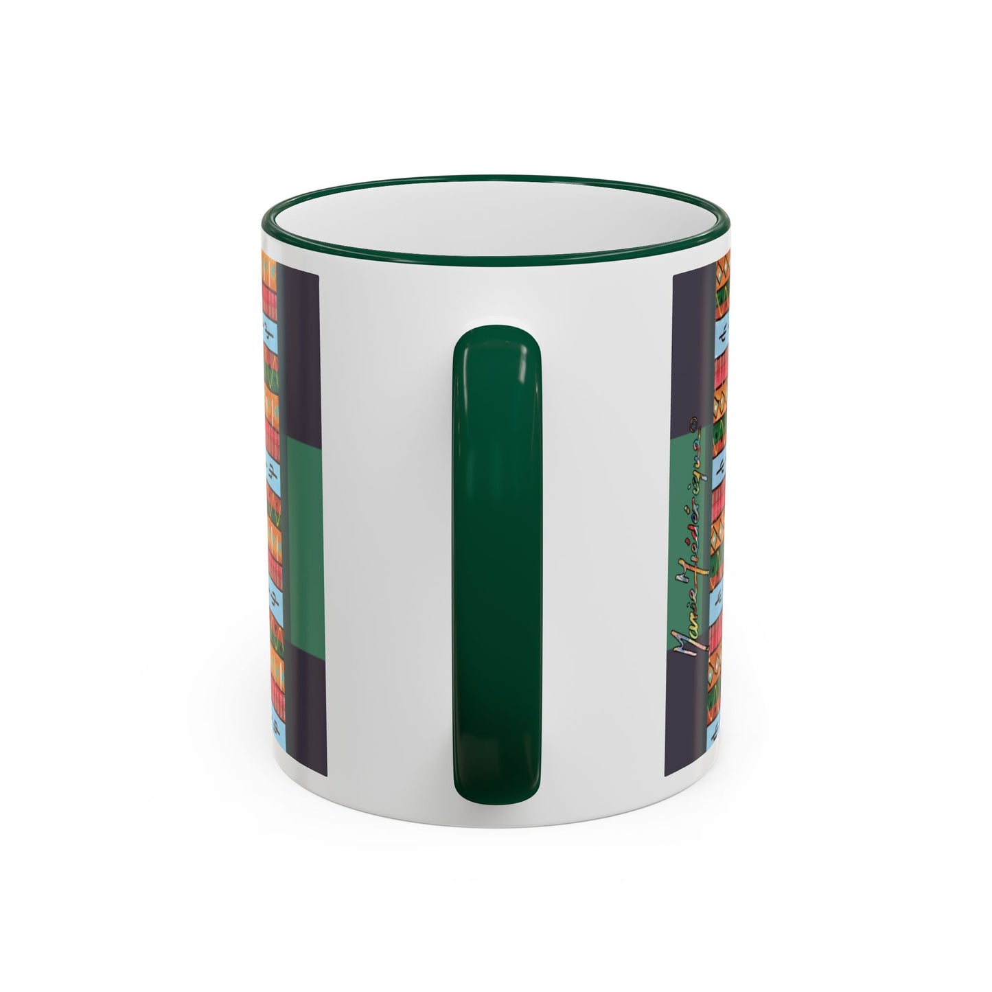 Colorful Folk Art Rim-Handle Mug — Vibrant Village Scene (11oz, 15oz) by artist Marie Frederique