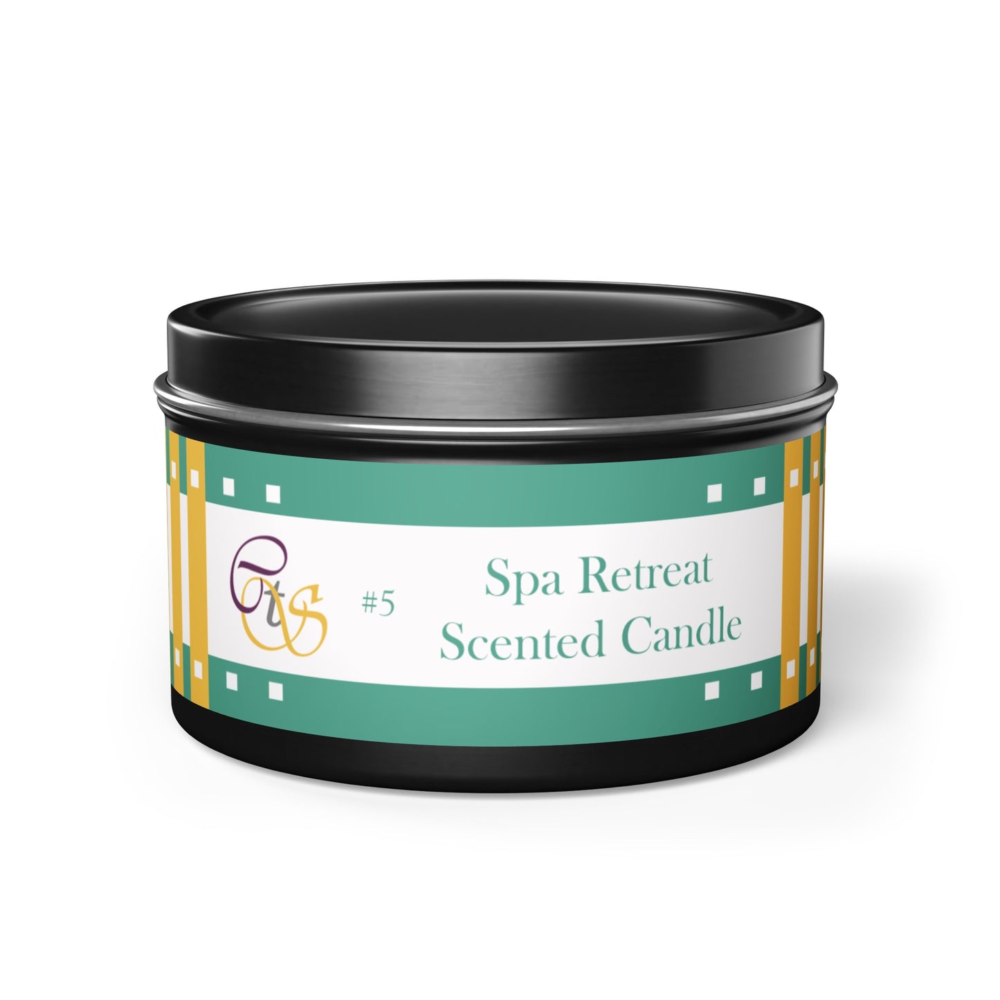 CTS #5 Candle Collection "Spa Retreat" Scented Coconut Soy Wax Candle in a metal tin. 4 oz or 8 oz, 3 tin colors silver, black or gold