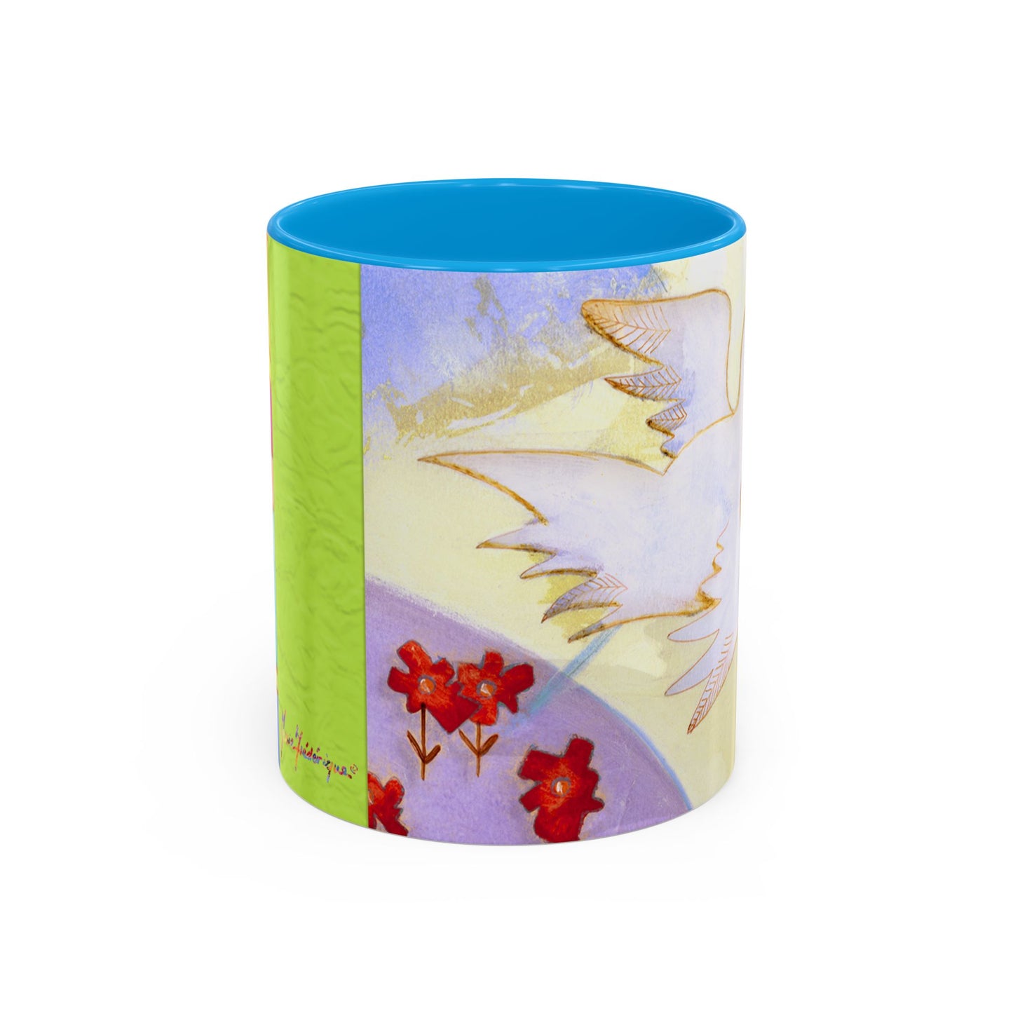 Colorful Dove, Peace offering - Colorful Mug by artist Marie Frederique