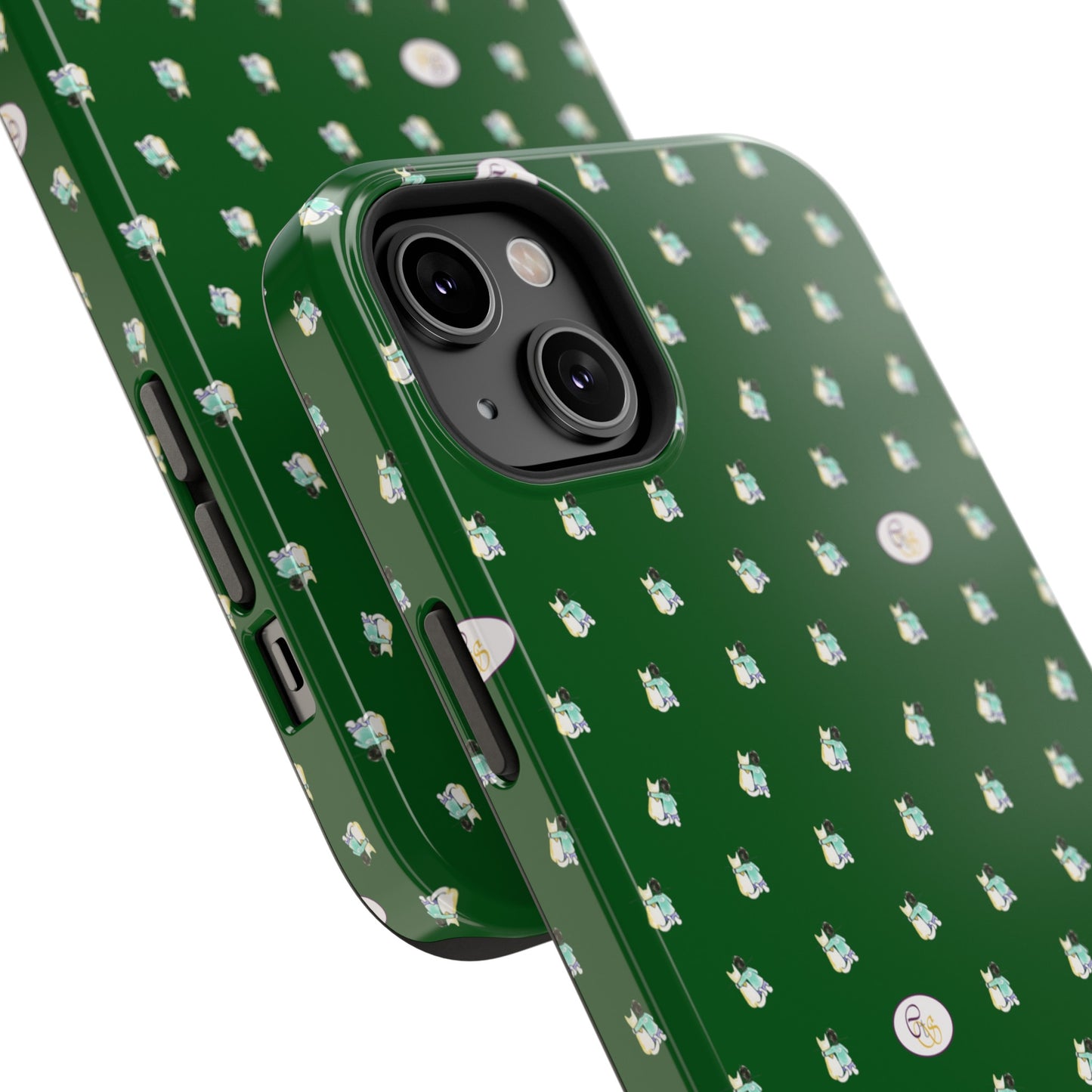 CTS Green - repeat pattern boy and dog, Impact-Resistant Phone Cases by artist Marie Frederique