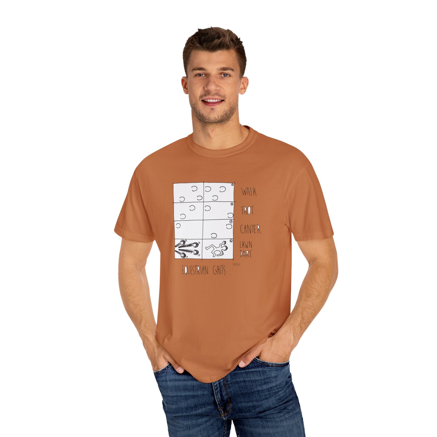 Equestrian Lawndart, Gaits Humor - Unisex Garment-Dyed T-shirt by artist Marie Frederique