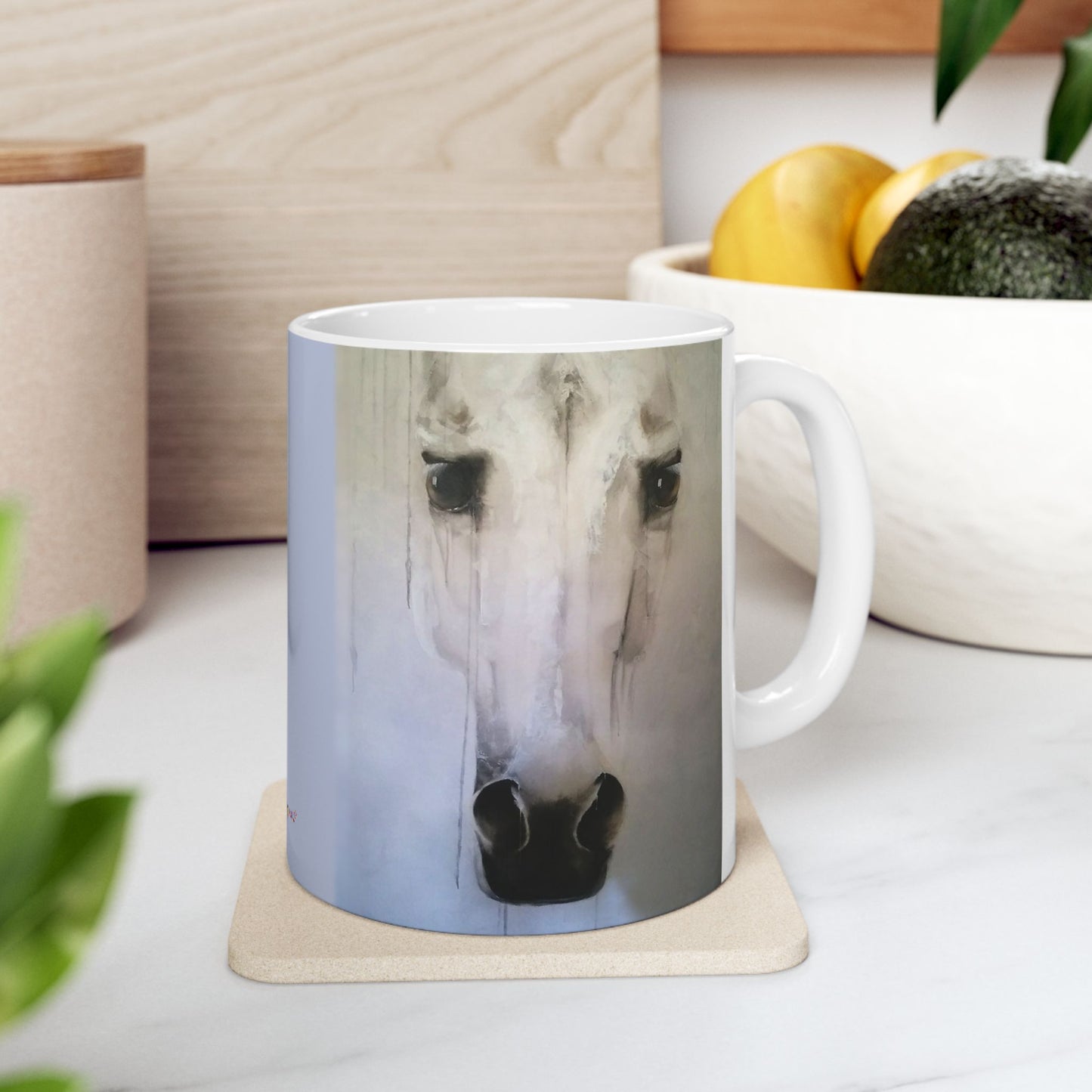 CTS Collection - White horse portrait art print 4, Ceramic Mug, 11oz By Artist Marie Frederique