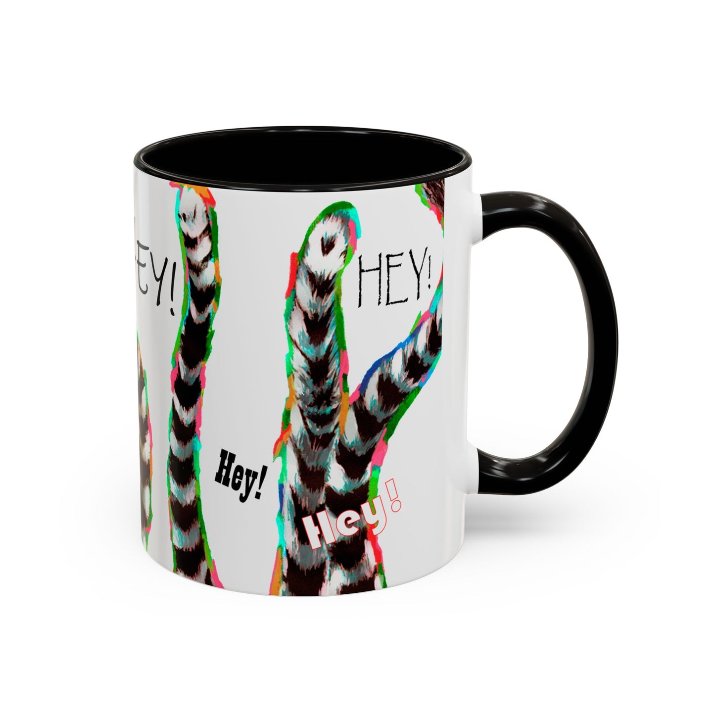 Lemurs from Madagascar scrambling to say "Hey!" - Colorful Mug by Artist Marie Frederique
