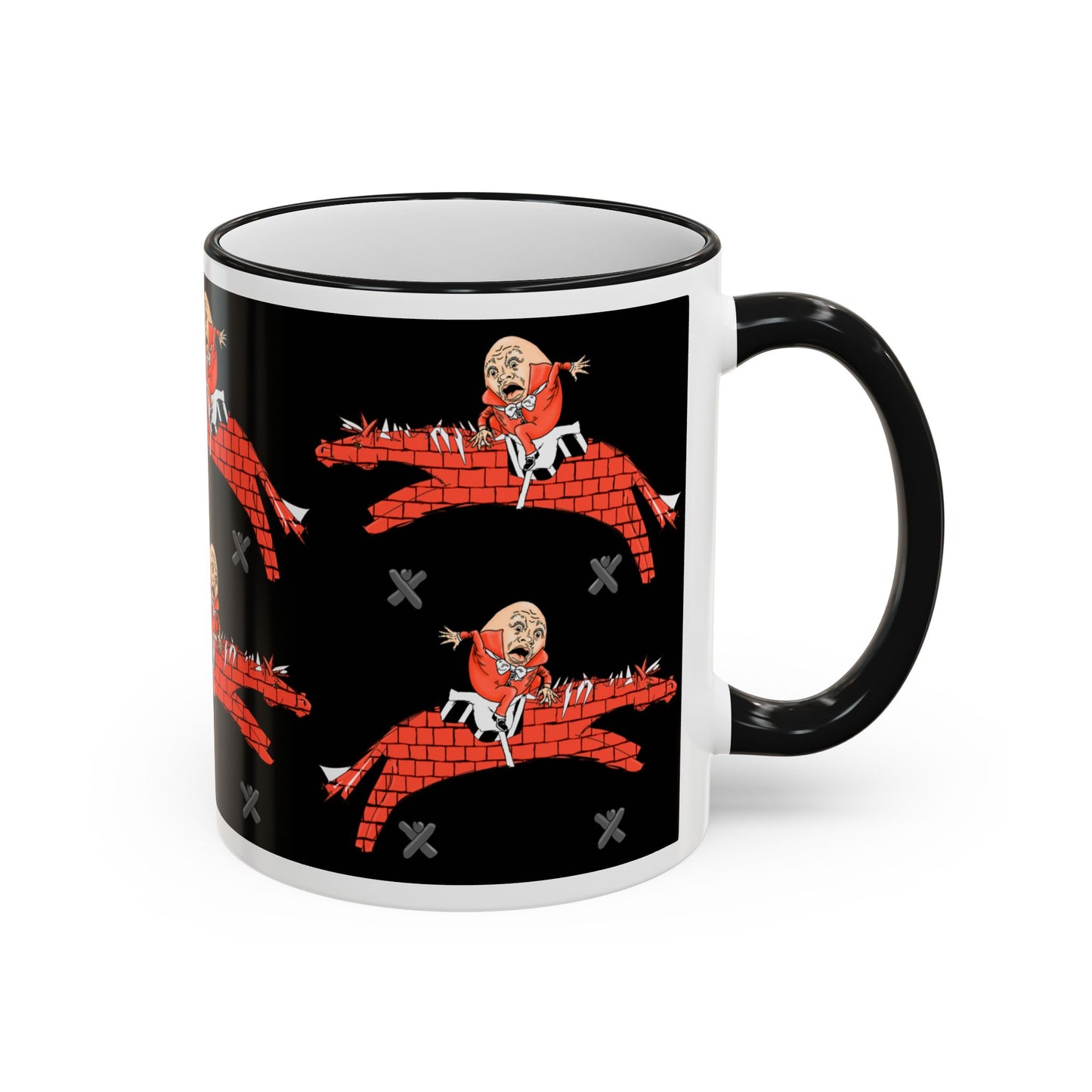 Humpty Rider Ceramic Accent Rim Mug (11oz & 15oz) — Gothic horse-riding Coffee Cup by artist Marie Frederique