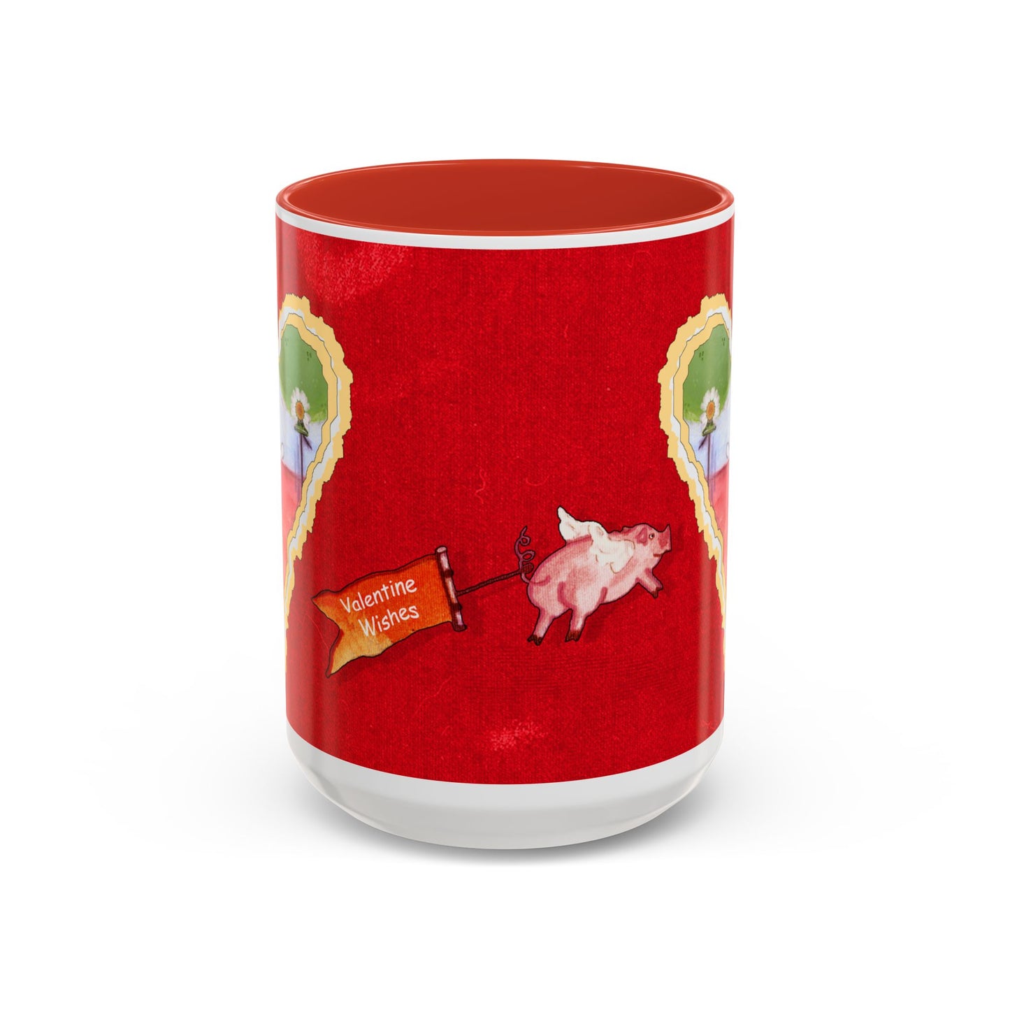 Valentine Watermelon wishes with flying pig - Accent Coffee Mug (11, 15oz) by artist Marie Frederique