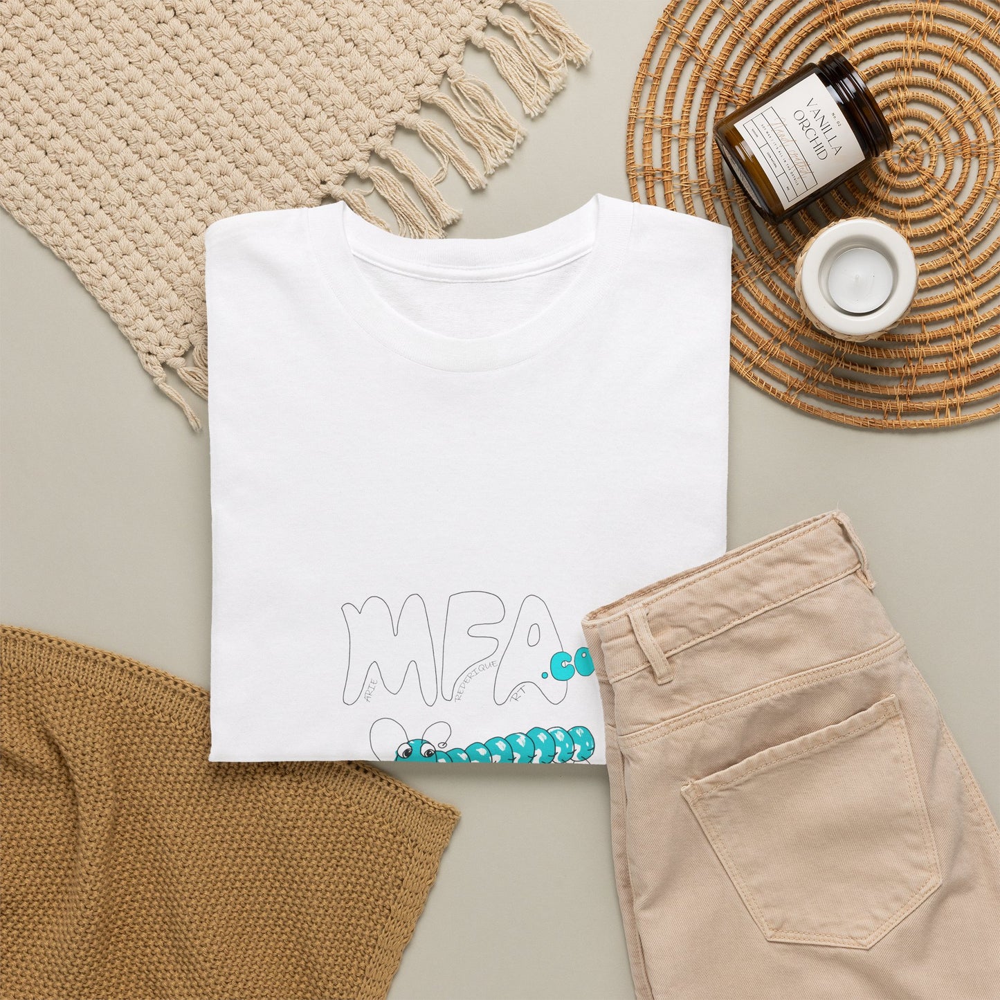 Caterpillar Cute Graphic Tee — 'MFA Squirm' Minimalist T-Shirt by artist Marie Frederique