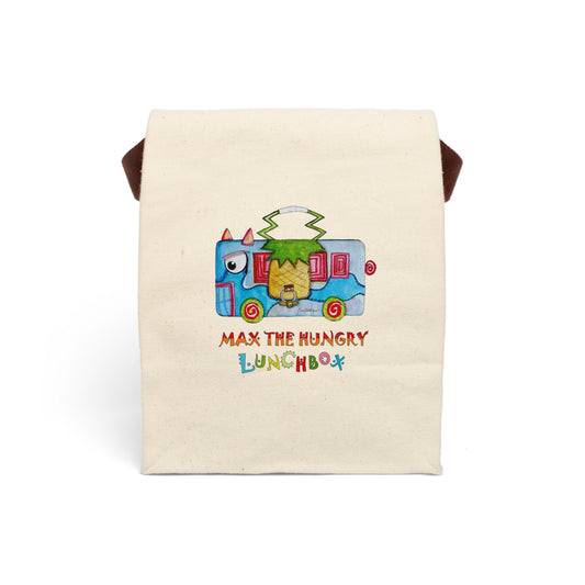 Max the hungry lunchbox - Multi colored Canvas Lunch Bag With Strap by Artist Marie Frederique