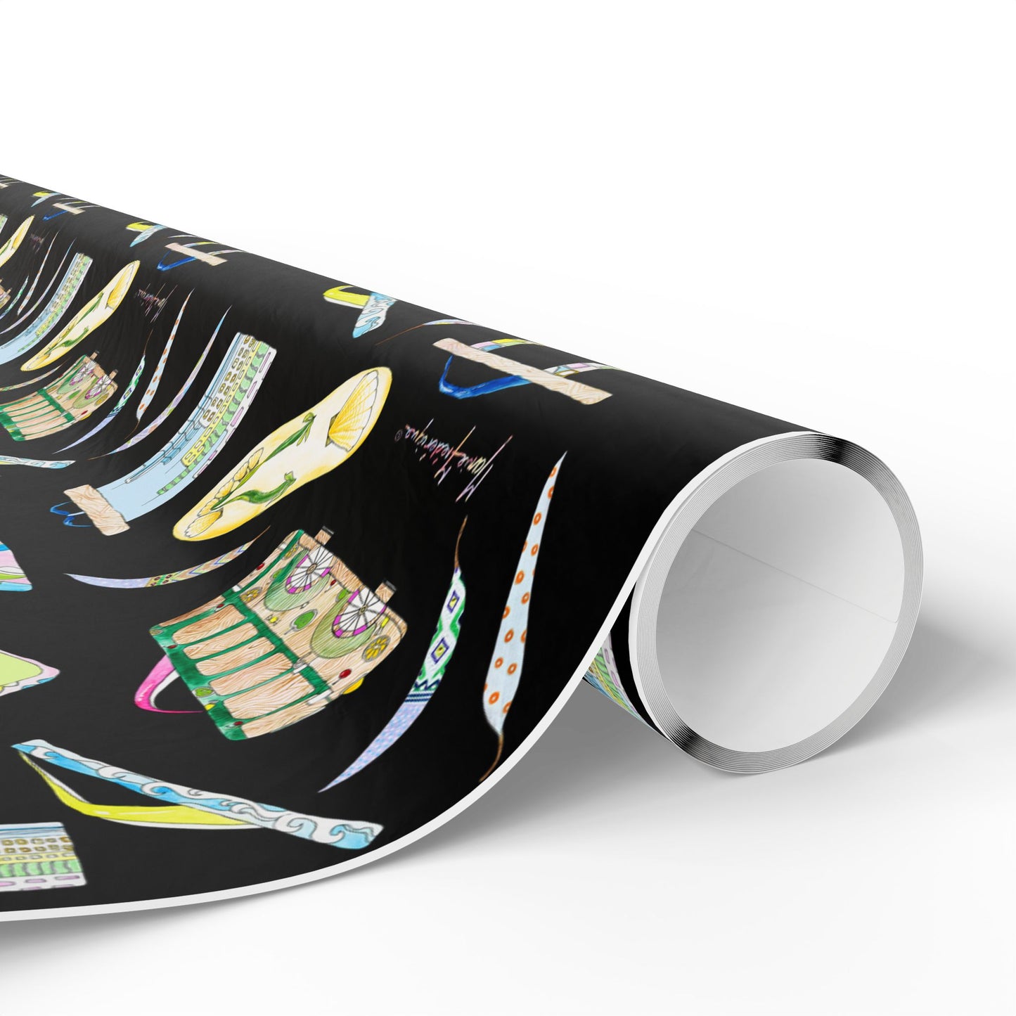 Flip Flop Pattern on Black (Beachy Gift Wrap) by artist Marie Frederique