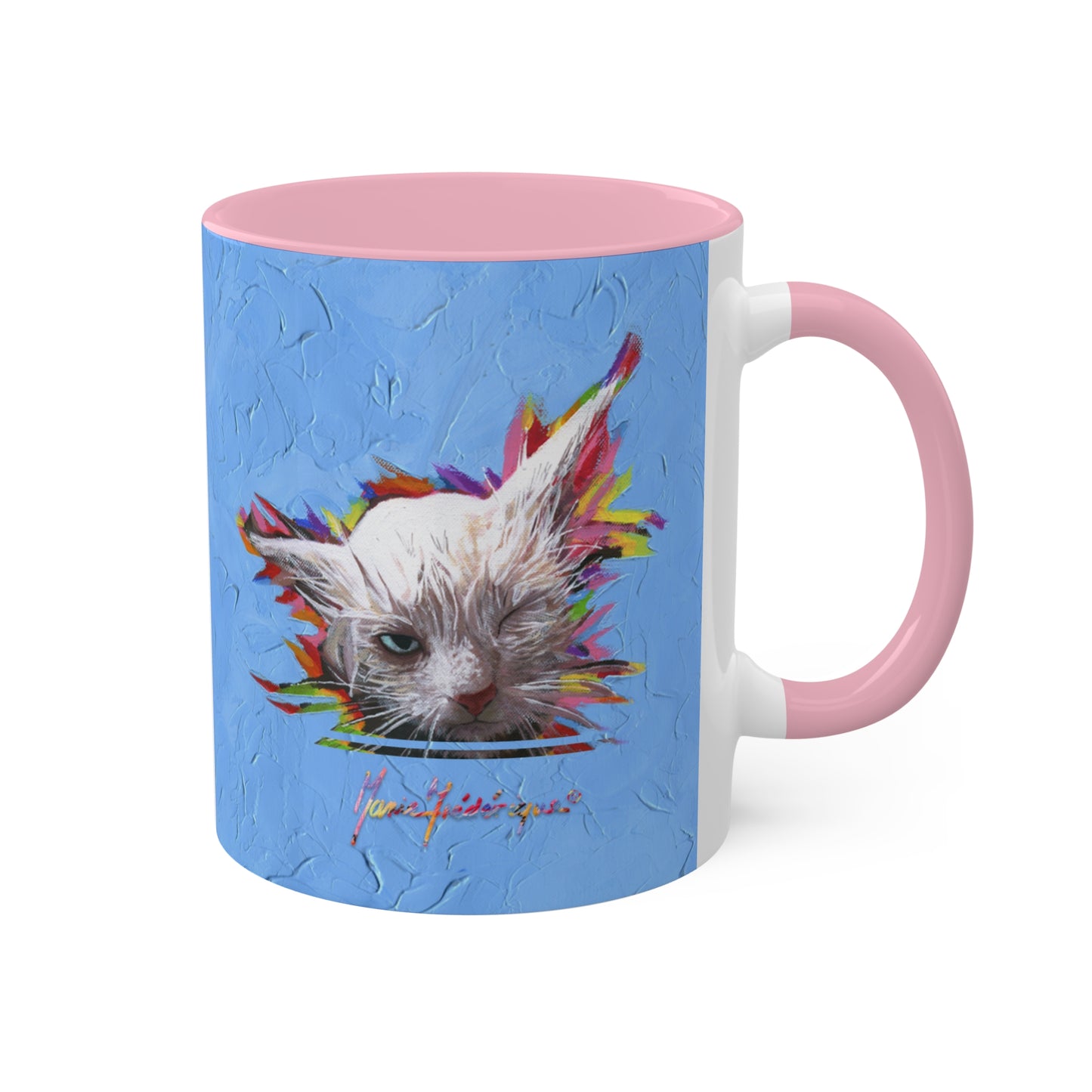 RBF - Wet cat art print Colorful Mugs, 11oz By Artist Marie Frederique