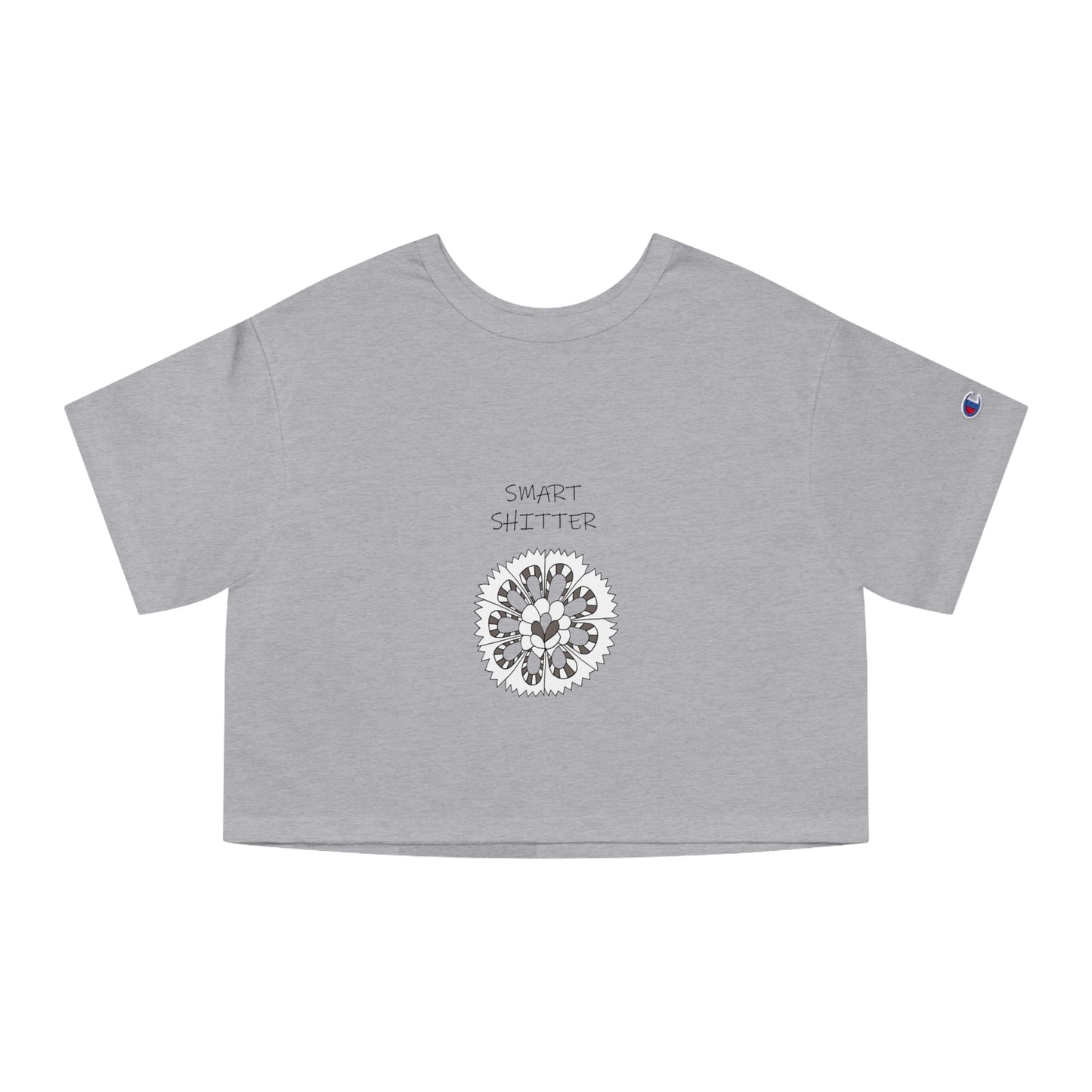 SMART SHITTER, with a Mandala Flower in black and white - Champion Women's Heritage Cropped T-Shirt by Artist Marie Frederique