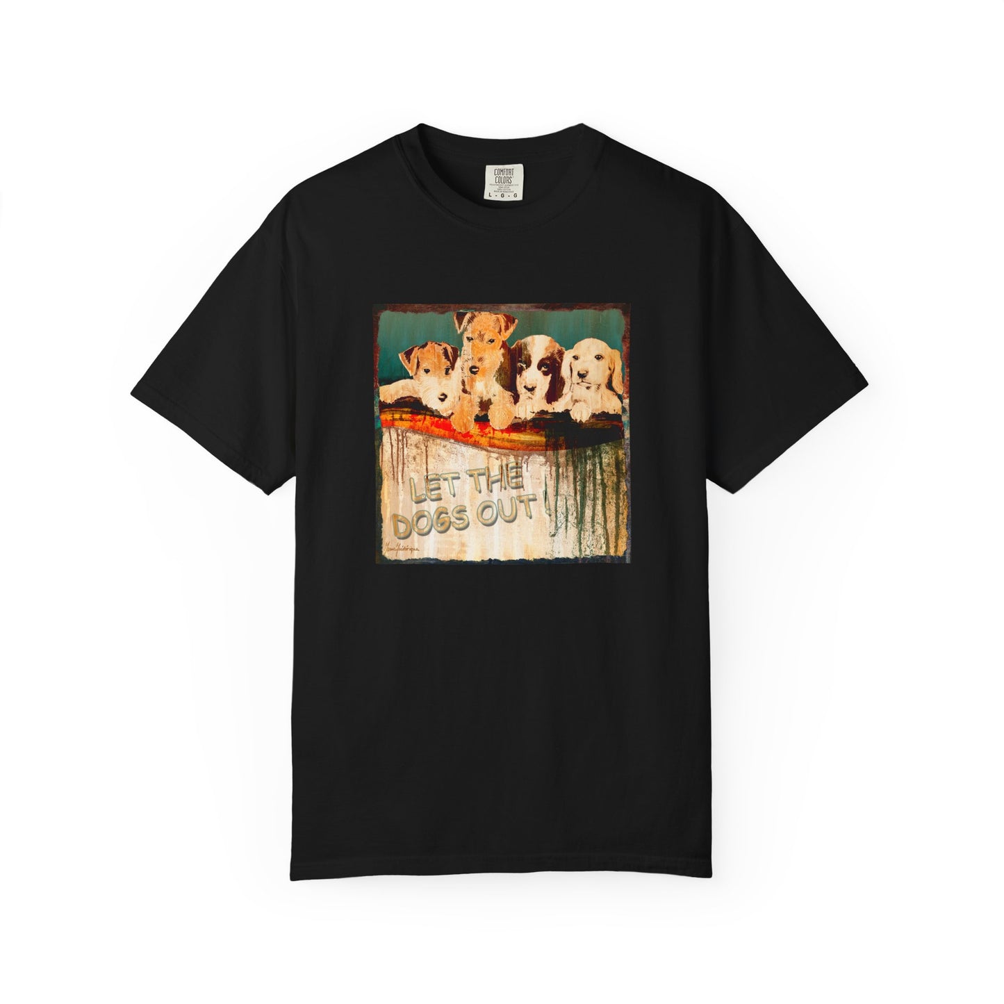 'Let the Dogs Out' Unisex T-Shirt - Fun Retro Pet Lover Tee by artist Marie Frederique