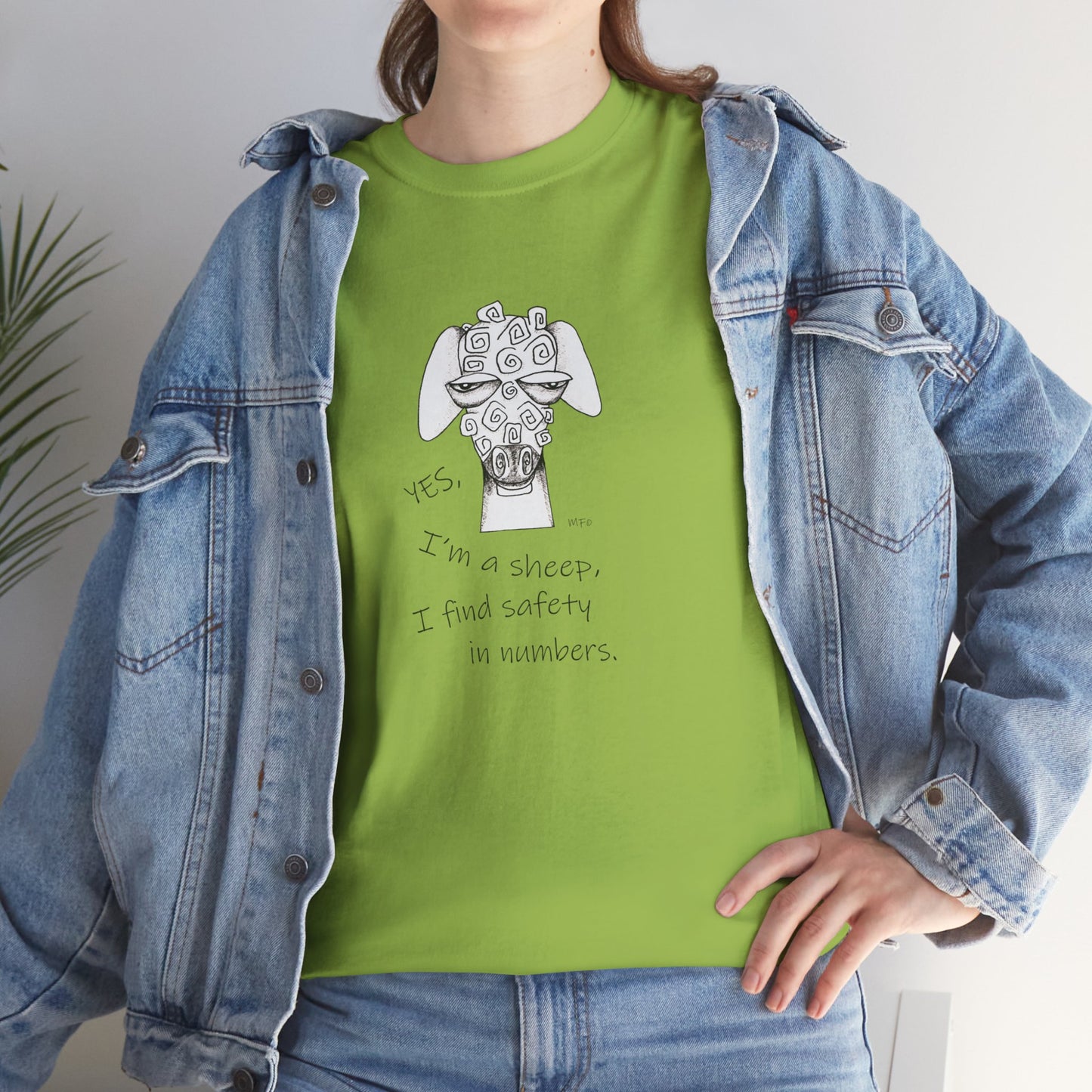 Sheep Lovers - Safety in Numbers. Unisex Heavy Cotton Tee by artist Marie Frederique