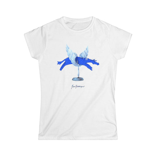 Women's Softstyle Tee - Winged Blue horse by artist Marie Frederique