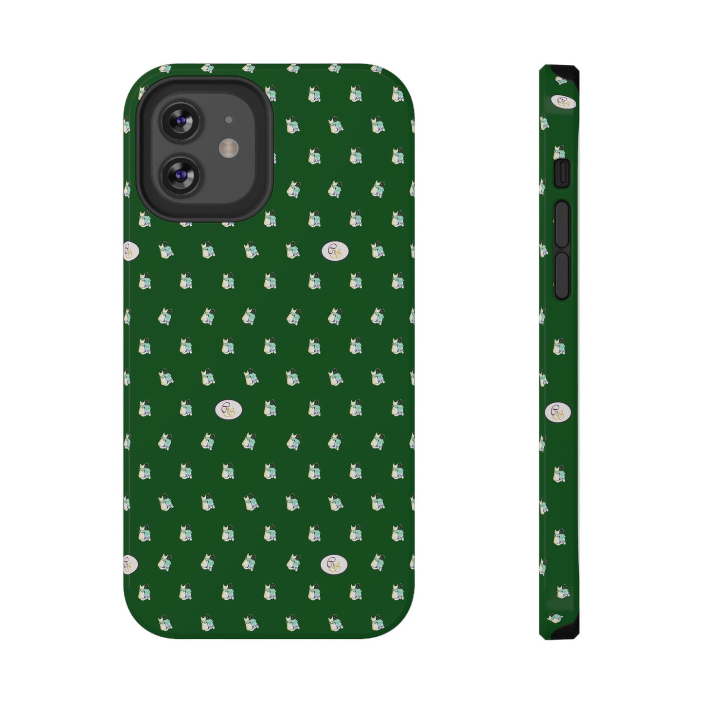 CTS Green - repeat pattern boy and dog, Impact-Resistant Phone Cases by artist Marie Frederique