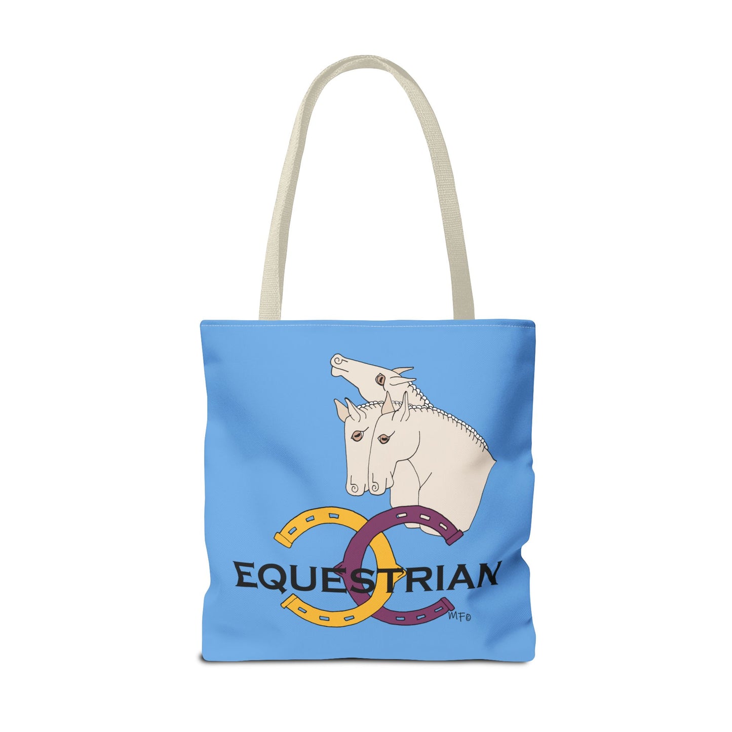 EQUESTRIAN CTS, Light Blue Tote Bag in 3 sizes and black or beige handles by artist Marie Frederique