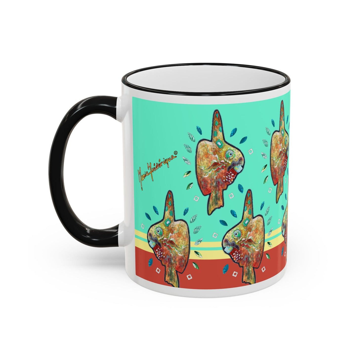 Sunfish Pattern Accent Rim Mug (11oz & 15oz) by artist Marie Frederique