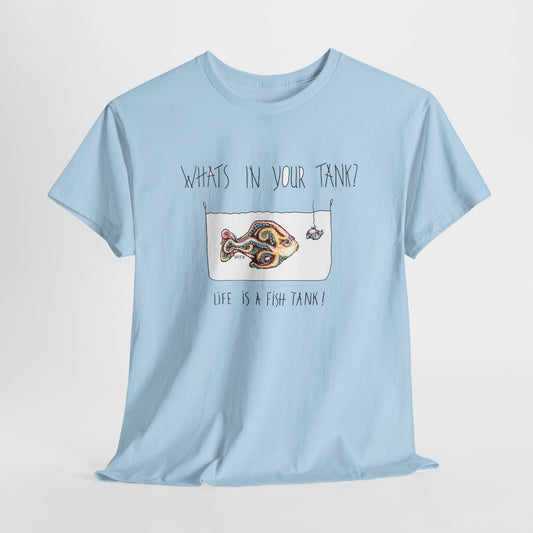 Life is a Fish Tank Collection, "What's in your tank?  Octopus Fish with a snail as bait dangling in front. Unisex Heavy Cotton Tee by artist Marie Frederique